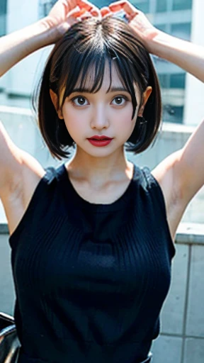 (masterpiece, best quality:1.4), 8k, highres, shiny skin, lips, super detailed skin, detailed beautiful face and eyes,1girl, solo, looking at viewer, black hair, standing, full body, blunt bangs, gorgeous dress, star, black eyes, fingernails, bob cut, realistic, kooo123, <lora:anOO_v1:0.8>