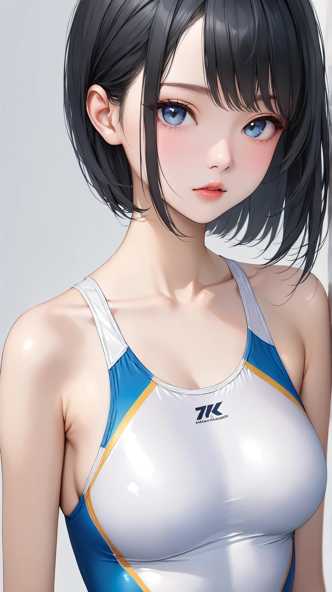 Korra has large breasts and is wearing sport clothes and she is sweating and she has a cute face and she is 18 years old 