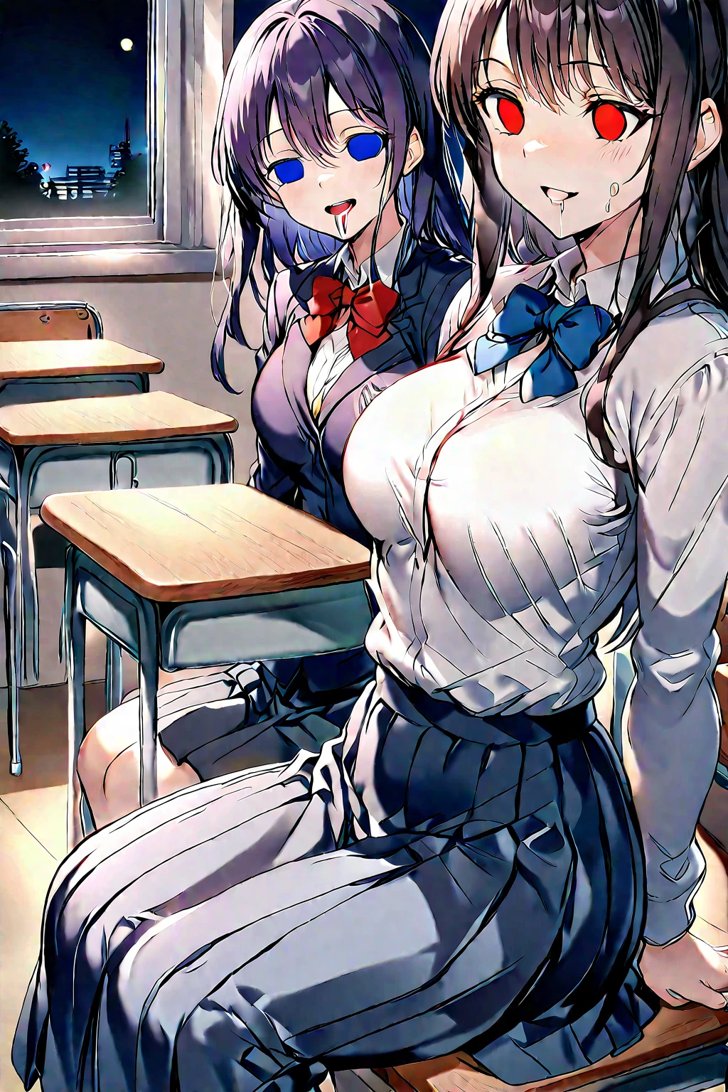 high school student、Women、School classroom、(Big Breasts)、smirk、curvy
