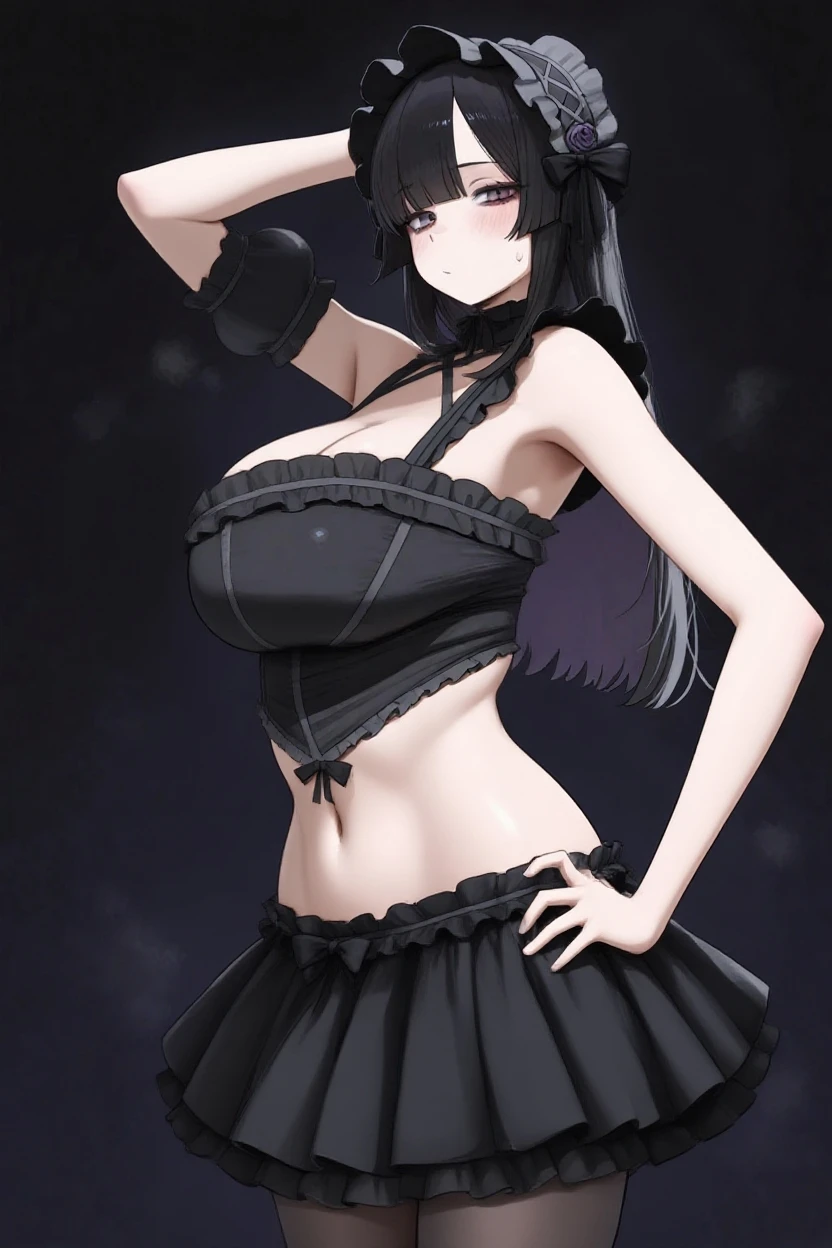 (1girl:1.3), Masterpiece, Best quality, amazing beauty, 4K, absurdres, finely detail, super detailed eye, perfect anatomy, official art, cinematic lighting, BREAK, super market, ocean/beach/sea, silky medium hair, black hair, Staring Intently, just a little smile, shy face, BREAK , big breasts, fair skin, Are standing, spread arms, shoot from above, BREAK , (one piece:1.2), (bare shoulders:1.2), BREAK,()