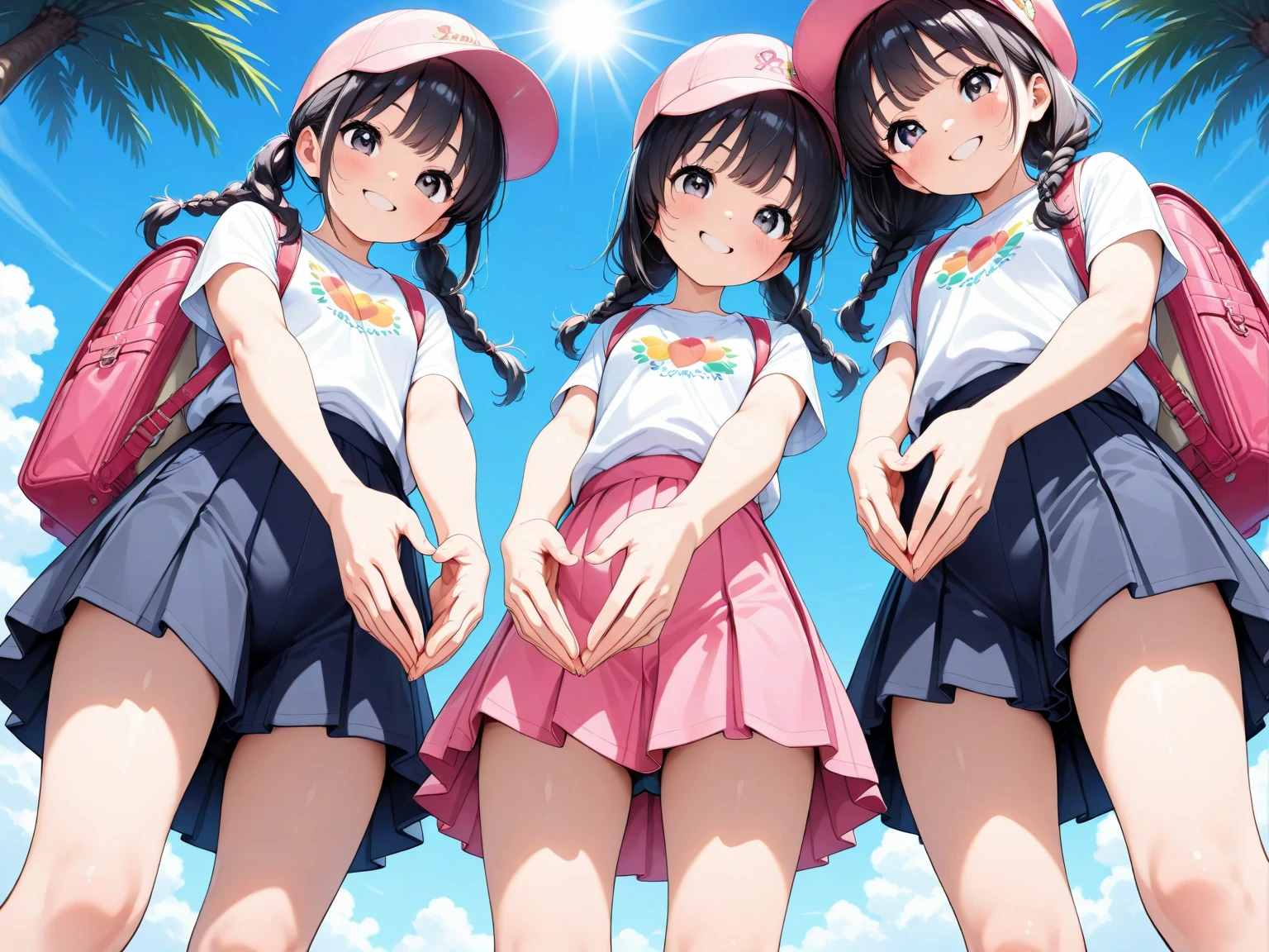 nsfw,Panties looking up from directly below、Cute sisters standing