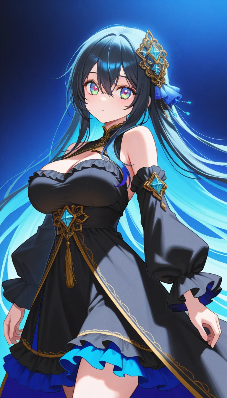 tiny girl,Colossal tits,Smile with open mouth,A dark-haired,Princess Costume,Heterochromia,Top image quality,Best Quality