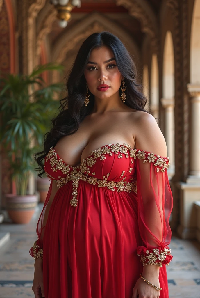 Sexy  indian girl in indian dress with long black hair and big boobs.