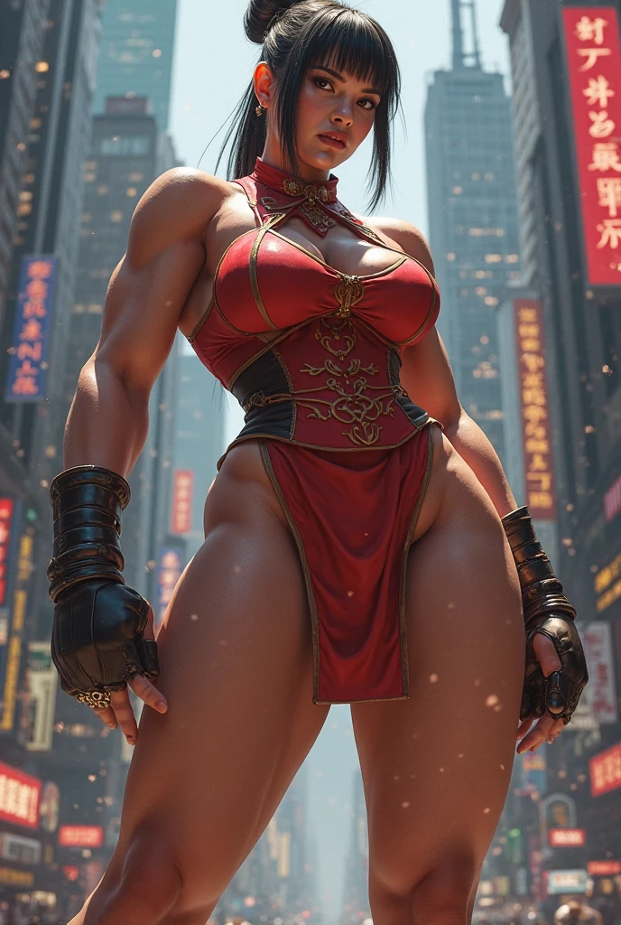 (masterpiece:1.2), (best quality:1.2) (detailed) (intricate) (8k) (HDR), yī-fu, yi-fu, sandals, thick thighs, huge hips, massive breasts, standing, (legs wide apart:1.4), (pussy:1.4), nsfw, standing, (thick lips), shaolin temple, shaolin temple background, crows in the background, (shaolin monks in the background:1.4), <lora:oiled skinv1:0.7>, <lora:add_detail:0.7>