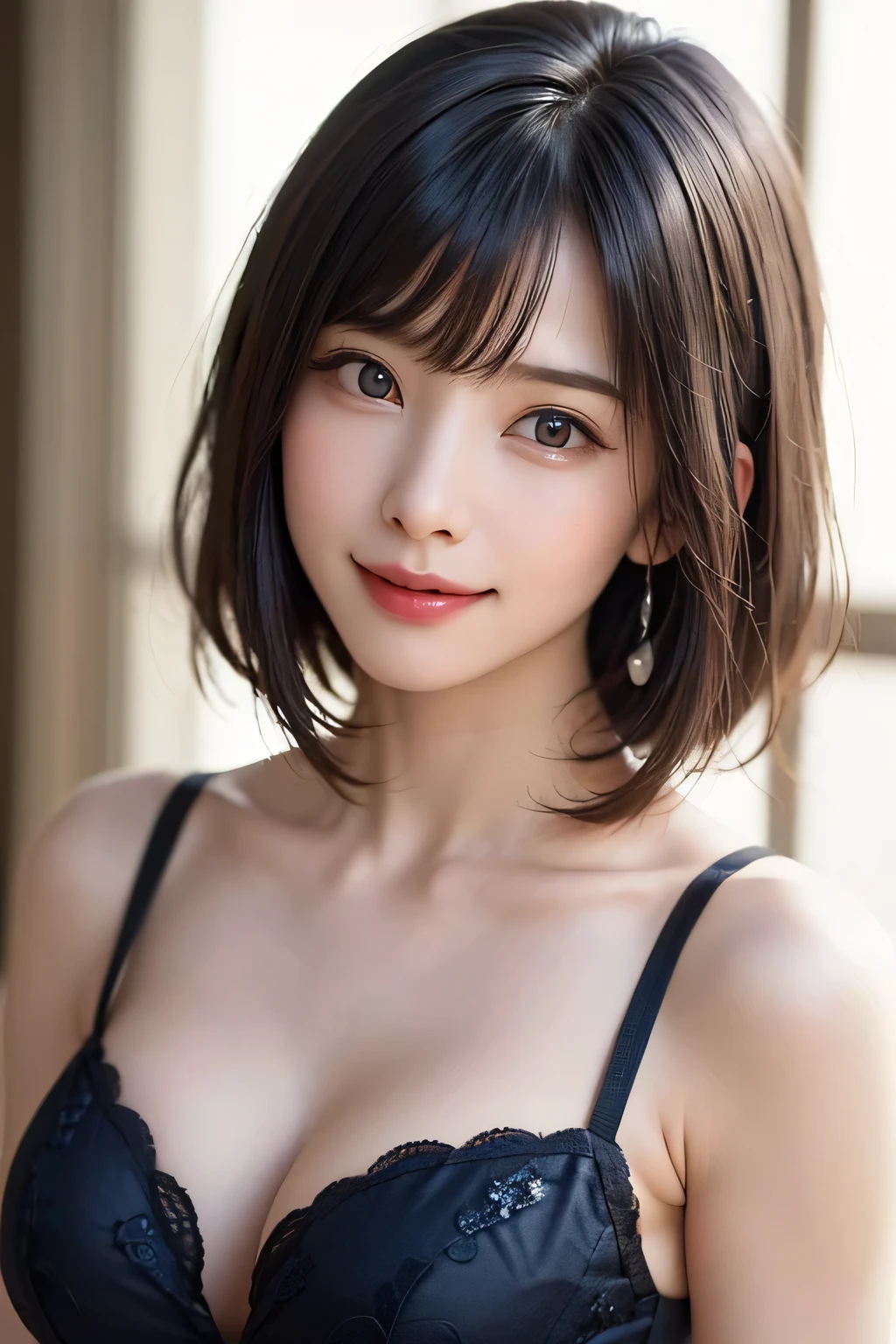 (highest quality:1.5)、(Real:1.5)、(1 person:1.5)、Medium Shot、(Very detailed)、(High resolution)、8k、Small breasts、Natural color lip、Cute smile、Japanese women、20 year old girl、Thin eyebrows、Beautiful and elegant face、Cute face、Cute eyes、Big eyes、Big Eyes、Fair skin、Beautiful and elegant face、Natural Bangs、Beautiful and thin nose、 Beautiful Skin、Medium Bob Hair、Natural Bangs、Perfect and beautiful facial features、Slim face and figure、（Looking at the camera with a cute expression）、（Bright lighting）、Professional Lighting、（Lighting from the front）、Adorable smile、cute、Beautiful cleavage、Simple Background、Japanese-style room、Beautiful clavicle、Graceful pose、Kimono with long-sleeved kimono、Cutekimono with long-sleeved kimono、(cutekimono)、(cutekimono)、Beautiful clavicle、Upper Body、Beautiful cleavage、Beautiful Japanese pattern kimono、Cute Japanese pattern obi、kimono、(Large Breasts:1.3), (Slim Body:1.3),