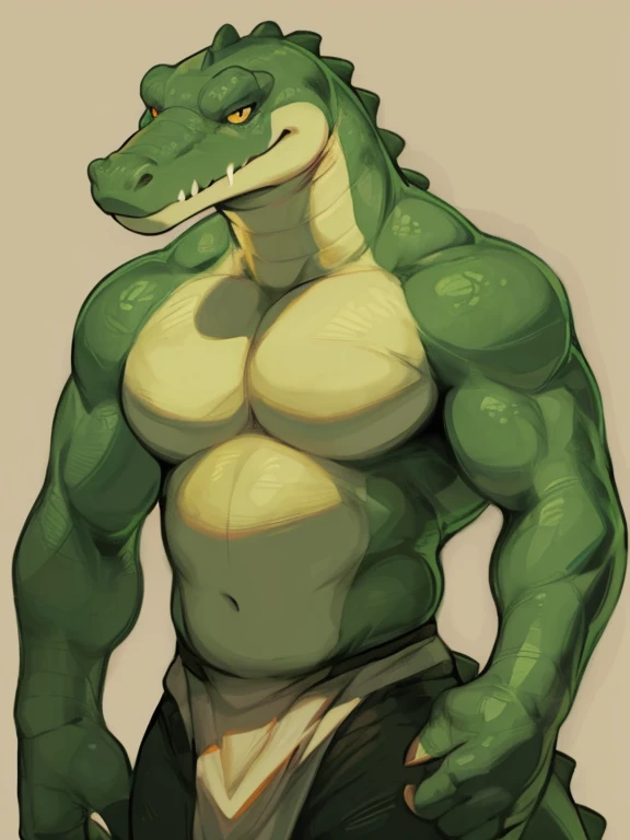 Furry giant Crocodile with boxer shorts over the magnificent volume full of muscles all over his body body body body