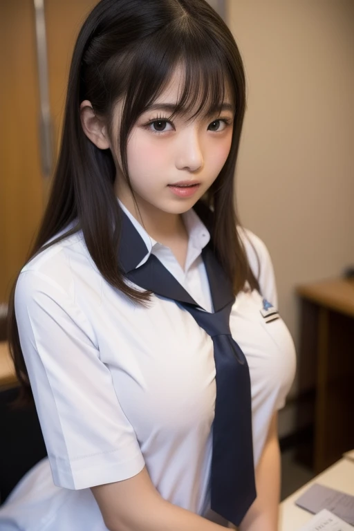 Highest quality、Figures、One people、Cute Girls、sexly、Slender、Navy blue tie、White shirt、Green exy very detailed、Fine details、Slim Body、Slender、Japanese Girls2people、High resolution、8k、wallpaper、Perfect dynamic composition、Beautiful fine details、Short Bob Hair、Big natural color lip、大胆なsexlyポーズ、smile、Cold Stare、18 year old girl、Cute、Lolita、Good eyesight、whole body、Light blue wall、smile、