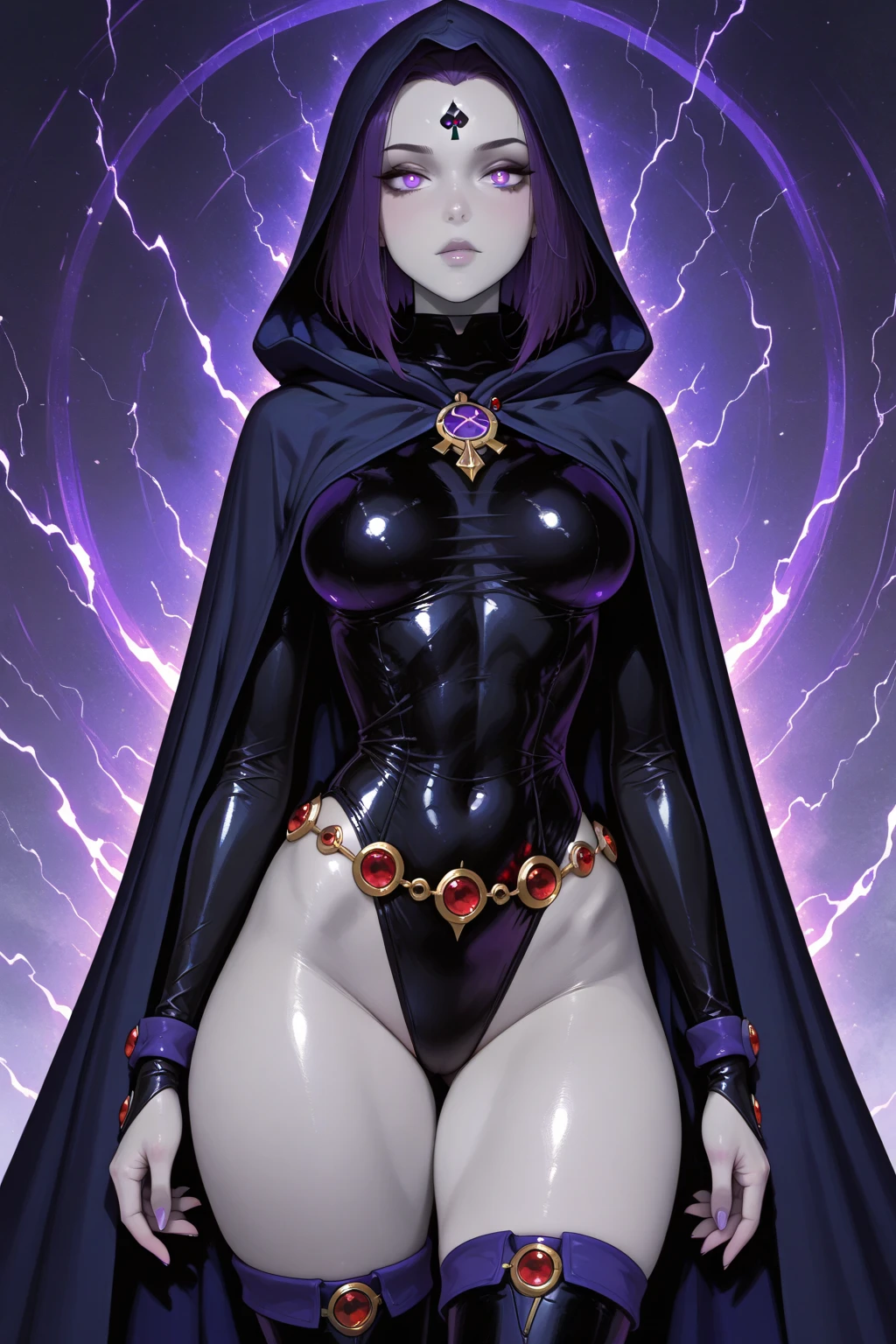 Rihanna : The evil nun, Demon horn, Demon wings on the head , sexy robe de nonne, Powerful bolts of destructive purple energy shoot out of his hands, diabolique, insidieux, His powerful magic hits the buildings of a city , Context of the Satanic Church, detailled eyes, detailed hands