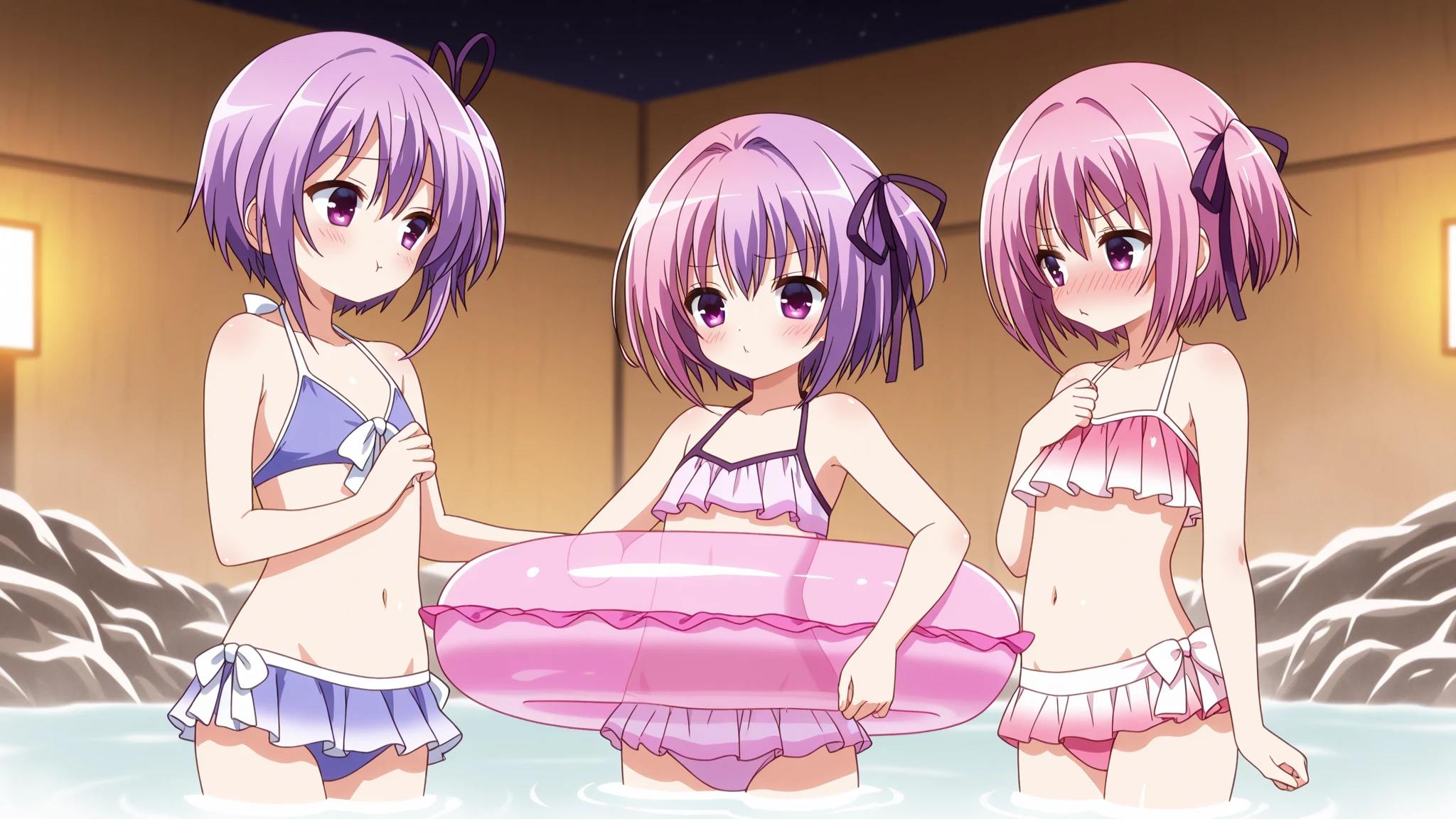 (Highest quality), (masterpiece), high resolution, Realistic texture, close,Beach、Extremely small sexy micro bikini、2people、
, momo velia deviluke,、、 Playing innocently、hair ornaments, Bobcut, Short Hair Pink Hair,, (Big Breasts), , , (blush:1.2), smile,smile、Open your mouth、yuuki mikan、
、On all fours、Shooting from behind、looking at the camera、whole body、Emphasize the chest