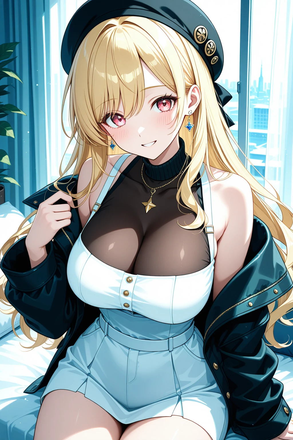 the same,
Depicts only one woman,
Golden Hair,Wet hair texture,water droplets dripping from hair,
(long hair.05),Ashime,Loose and fluffy perm,
((Black Rose))Hair Accessories,Purple Necklace,
Natural skin texture,Big boobs,Narrow waist,Bring both arms together,
Slightly muscular body,
((((Black one piece dress)))),
Black scarf,
(((Black transparent jacket))),
Golden crown,
Neuschwanstein Castle,Garden of Roses,Are standing,Don't sit,
11:45 AM,Water up to one's chest,Garden pond,Fish in the pond,
Slightly larger breasts,expression(smile),Hall々and attitude,White teeth,Wide open mouth,Narrow your eyes halfway,
blush,from the front,Sexy pose,Broken posture,
Natural depiction,
Beautiful depiction,
Shiny eyes,
Healthy Body,
Natural hairstyle,
Natural body contours,
Natural facial contours,
(Five fingers)Absolute depiction,Symmetrical fingers,
Two arms,
Two legs,
Sharp eyelid depiction,
Symmetrical eyes,Symmetrical eyes,
Keep the subject in the center,Expand the upper body,
Beautiful image quality,
Delicate shades,
4K,Very detailed,
Delicate light adjustment,
Delicate contour drawing,
Does not depict nipples,
