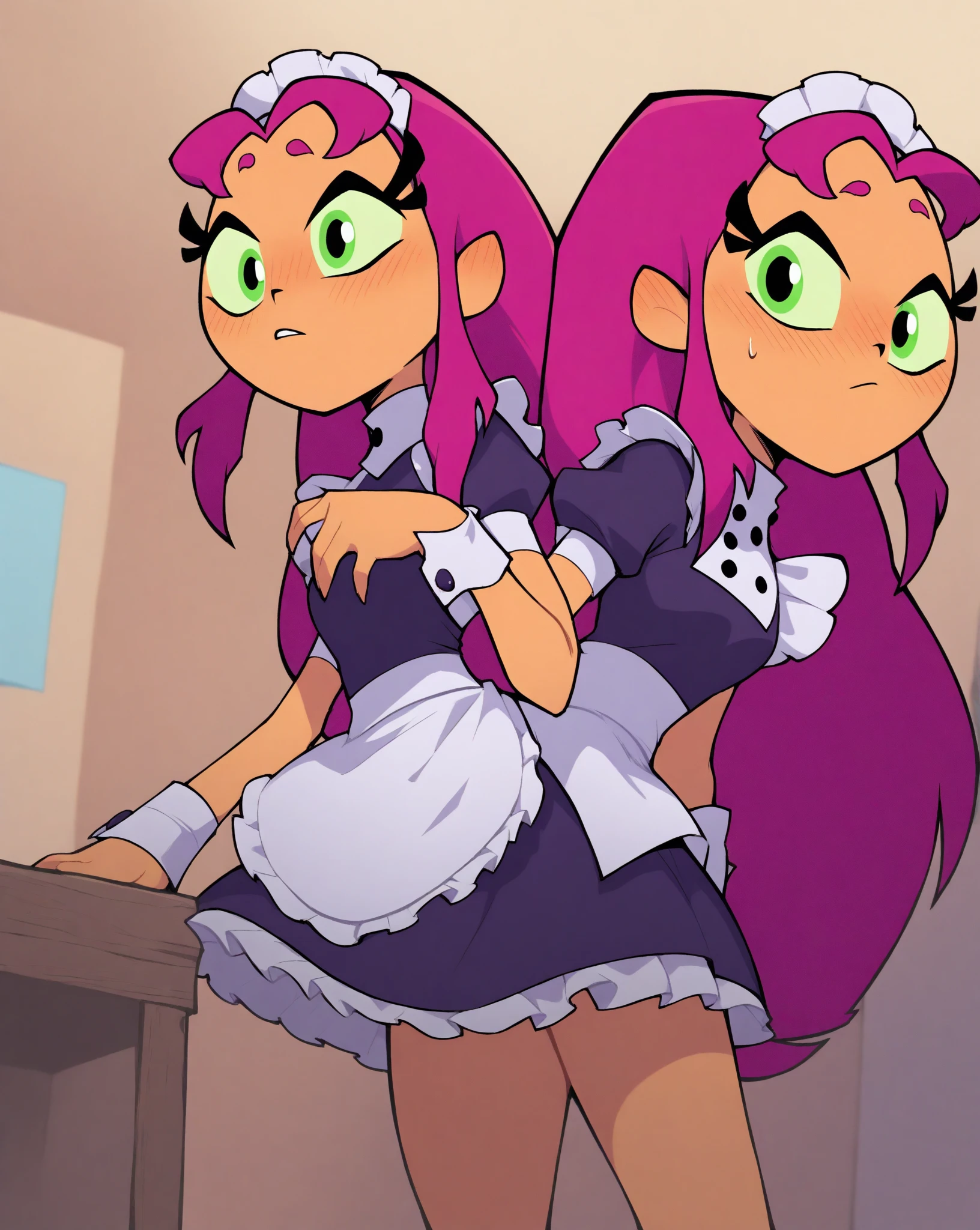 upskirt, duo focus, equestria girls, sunset shimmer, vagina in panties, smiling, butt, clothes, maid, panties, big butt, underwear, sunbutt, show accurate, vector, male pov, tenting, crotch bulge, erection in pants, offscreen male character