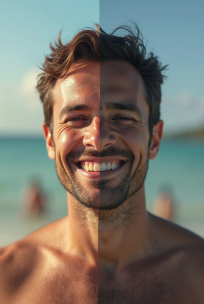 white man, detailed background, closeup, day, beach, topless, detailed, 8k, short hair, natural skin tone <lora:mouth_slider_v1:-2>