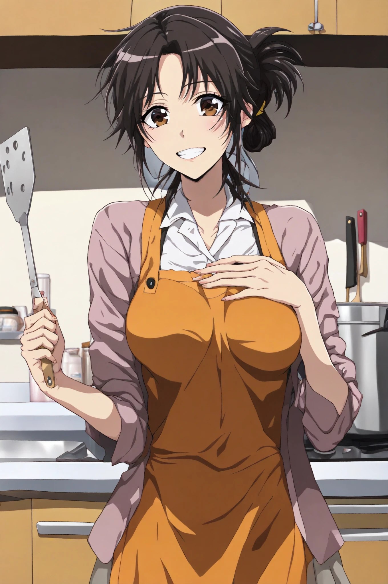 score_9, score_8_up, score_7_up, source_anime,
harukaurashima, <lora:haruka-urashima-ponyxl-lora-nochekaiser:1>,
haruka urashima, short hair, brown hair, brown eyes,
shirt, apron, shorts,
indoors, smoking, cigarette,
looking at viewer, dutch angle, cowboy shot,