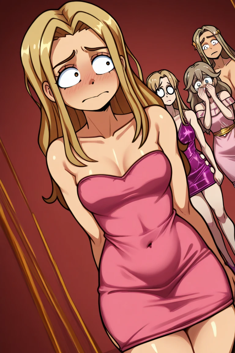 1girl, sexy 11yearold blonde slut is wearing a micro bikini and is standing next to a creepy old man who is taking photos of her ass with his phone. 1 old man in frame.
