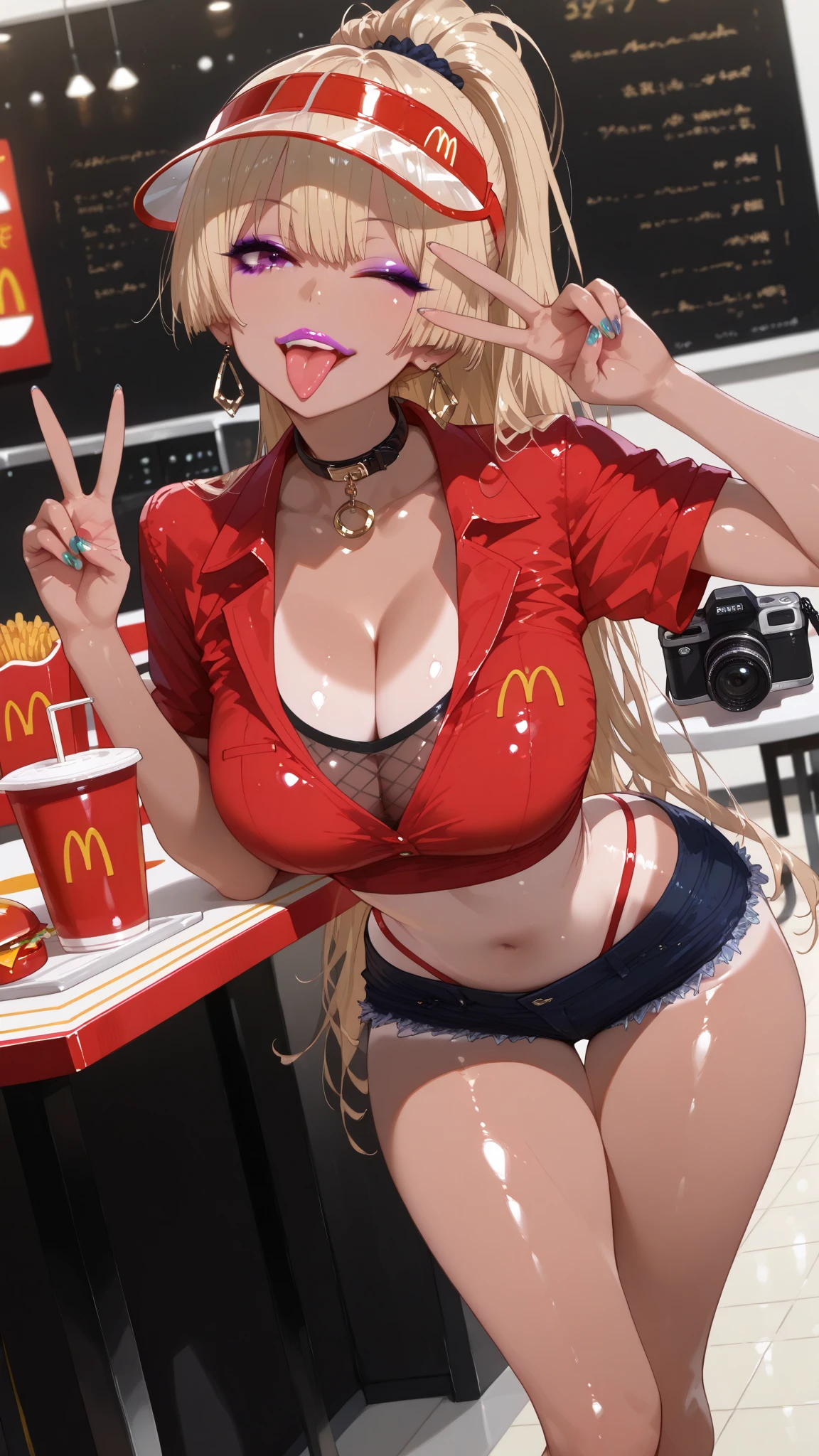 score_9, score_8_up, score_7_up, score_6_up, uncensored, Echidia, absurdly long hair, purple eyes, silver hair, colored eyelashes, very long hair, butterfly hair ornament, BREAK (masterpiece:1.2), best quality, high resolution, (detailed eyes:1.3), perfect lighting, (perfect hands, perfect ???????), sitting on table, holding condom, front-tie top, white crop top, short sleeves, miniskirt, pleated skirt, thong leotard, white leg warmers, indoors, evening, window, cityscape