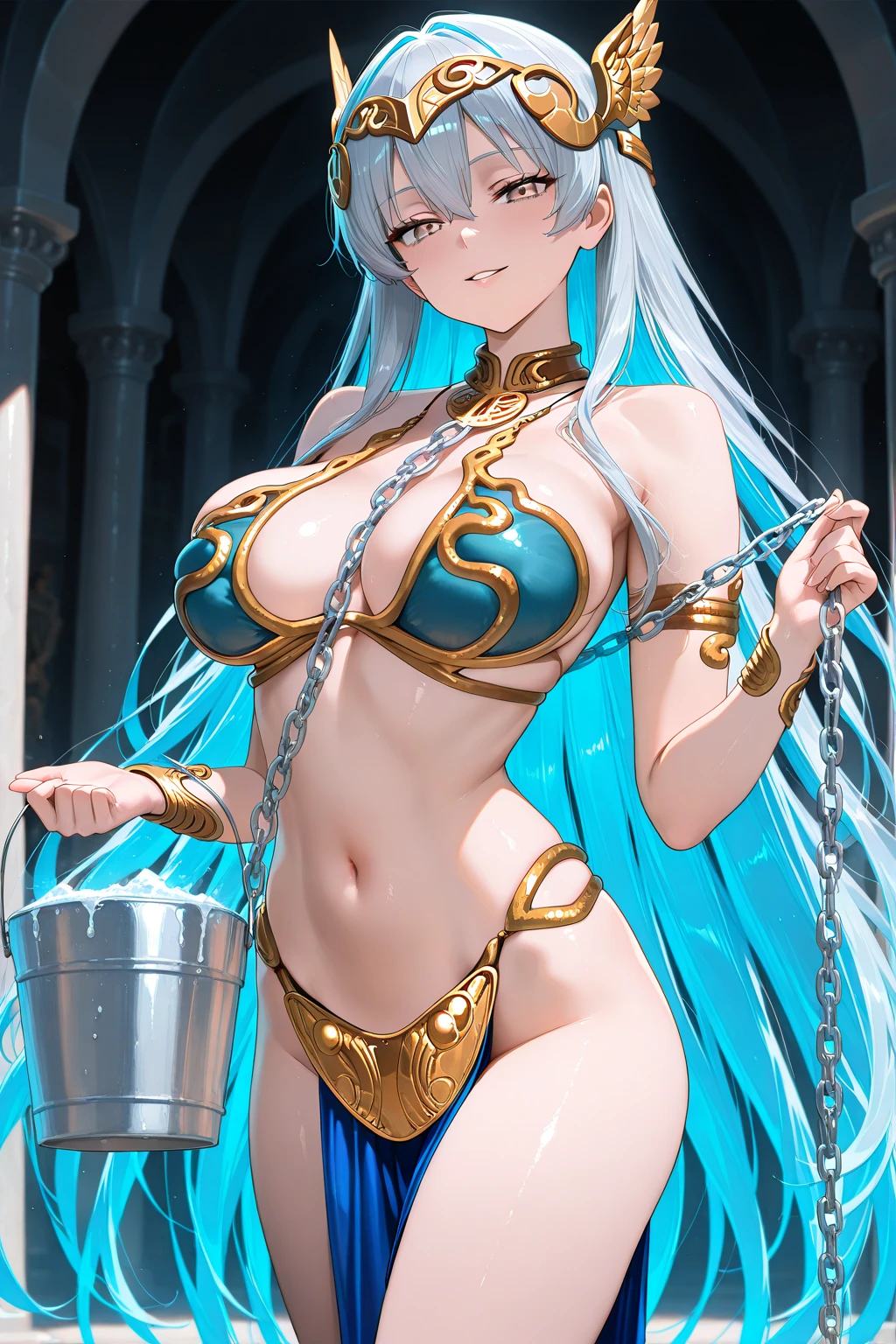 Arms back,reserved,Lean forwards,(masterpiece,premium quality:1.2),himself,a girl,Long Ponytail,with brown eye,Cruel Mistress Costume,anxious face,looks into the camera,In the dark basement,Cobblestones with an eerily cold atmosphere,The great,((Dressed in a torn medieval full-body bikini armor))),sexy weiß glittering groß,GROSSES DEKALT,There is a lot of of sweat on the body,Be red in the face,Hohle Brust, Tie with a rope at the back,Legs are open,Legs are open,chain,The great,Hands are locked,Shackles,Shackles,Slave collars,Die chain wird um den Hals gelegt,dark fantasy,Opening legs,M-shaped leg spread,Tie with a rope behind the hands,Silver chain,Opening legs,leg wide open,An einer chain aufgehängt,Ziehen Sie es mit einer chain hoch,The step opens,The great,tried, to spill out of the costume。reserved, Bondage, neckwear, Despite, medieval bikini armor, tear, Mature adults, charismatic, he is lying, glitteringe Häute, glittering (Sweaty legs: 1.3), Exhaustion, a lot of,latte