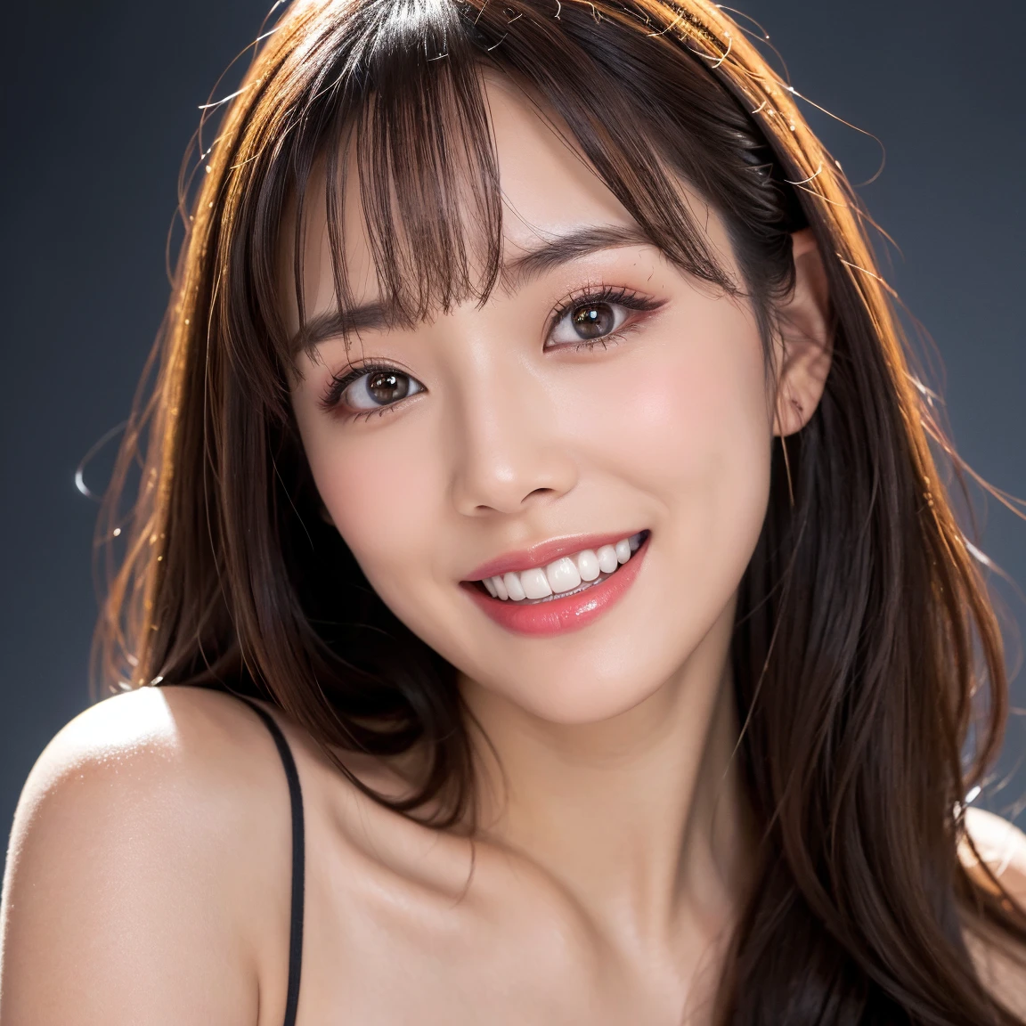 dressed, (photo realistic:1.4), (hyper realistic:1.4), (realistic:1.3),
(smoother lighting:1.05), (increase cinematic lighting quality:0.9), 32K,
1girl,20yo girl, realistic lighting, backlighting, light on face, ray trace, (brightening light:1.2), (Increase quality:1.4),
(best quality real texture skin:1.4), finely detailed eyes, finely detailed face,
(tired and sleepy and joy:0), (laugh:1.4), face closeup, t-shirts,
(Increase body line mood:1.1), (Increase skin texture beauty:1.1)