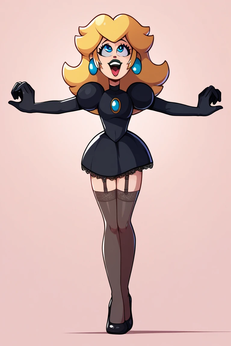 1girl, bowsette, thighhighs, long hair,thick lips,leotard,blond