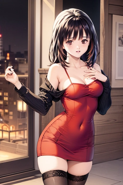 ((1girl, solo)), yor briar, large breasts, beautiful body, (perfect ???????, perfect body, perfect hands, perfect legs), nice hands, natural proportions, sexy body, standing, from side BREAK 

((extremely detailed face)), (red eyes:1.5), (beautiful detailed eyes:1.6), (realistic pupils, realistic iris:1), expressive eyes, looking at viewer,  (clear eyes:1.3), (hyperrealistic:1.2), (detailed skin texture:1.2), smooth skin, black hair, long hair, straight hair, white hairband, bangs, hair tuck behind ear, (detailed lips:1.2), (attractive lips:1.1), (glossy lips:1.1), perfect face, perfect eyes, blush, gold earrings BREAK

mini dress, red dress, taut dress, long sleeves, skin tight, covered nipples, (underbutt:1.2), ass, thighs BREAK

(masterpiece:1.5), anime-style, top quality, best quality, (beautiful and aesthetic:1.2), (ultra detail:1.5), Ultra-detailed depiction, Ultra-precise depiction, extremely detailed 8k illustration, high resolution, (highly detailed shading:1.2), (realistic lighting:1.4), perfect lighting, vibrant colors, dynamic tones, striking hues, 8k, absurd resolution, perfect shadows, hdr, UHD, ambient lighting, realistic, ultra-realistic, photo realistic, highly detailed, rich detail, luminous colors, fine texture, intricate design, professional illustration, (soft light:1.2), (illustration:0.7)