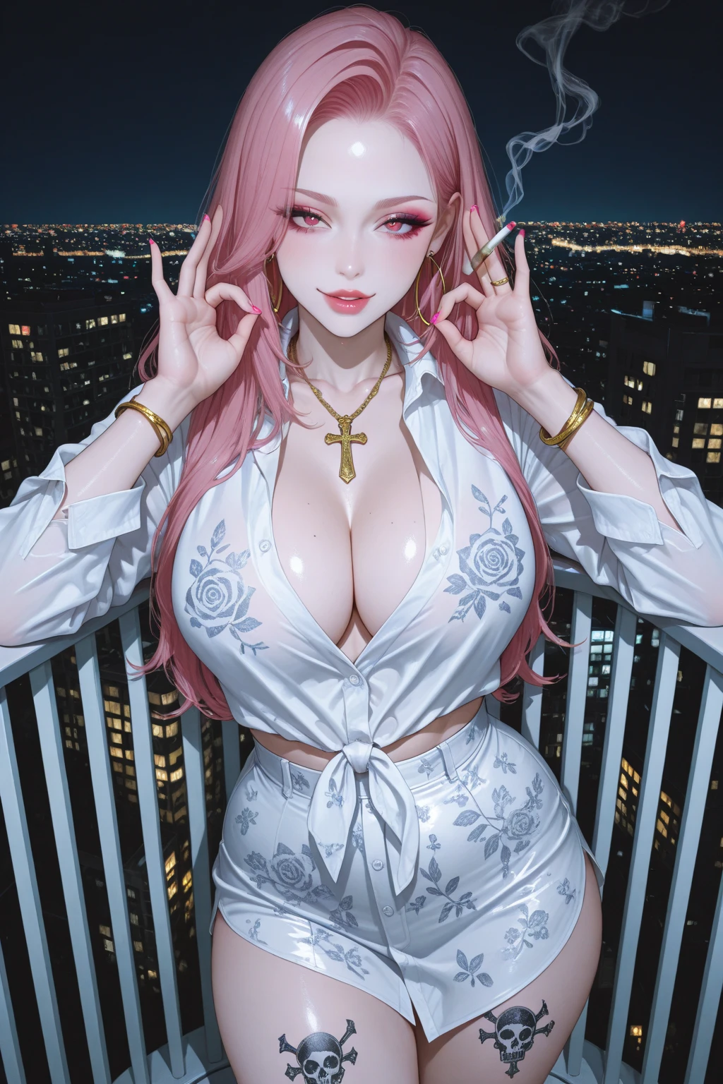 Big black wet clothes，Fit snugly to the body （The chest can be seen through the clothes） （in pink（cleanness）Open-chested shirt） （in pink（cleanness）Open-chested shirt） 17-year-old female student，（Full chest）， （Pink big breasts（cleanness）Open-chested shirt）， （The chest can be seen through the clothes） （fleshy feeling），The chest can be exposed，White miniskirt，Panties can be seen，The background is the street，trafic，perfect body figure， exquisite facial features，pink curly hair，Clear suspenders，spread their legs，Feminine sexy pose，full-body portraits，Perfect hands，Wearing sunglasses，huge tit，blush，