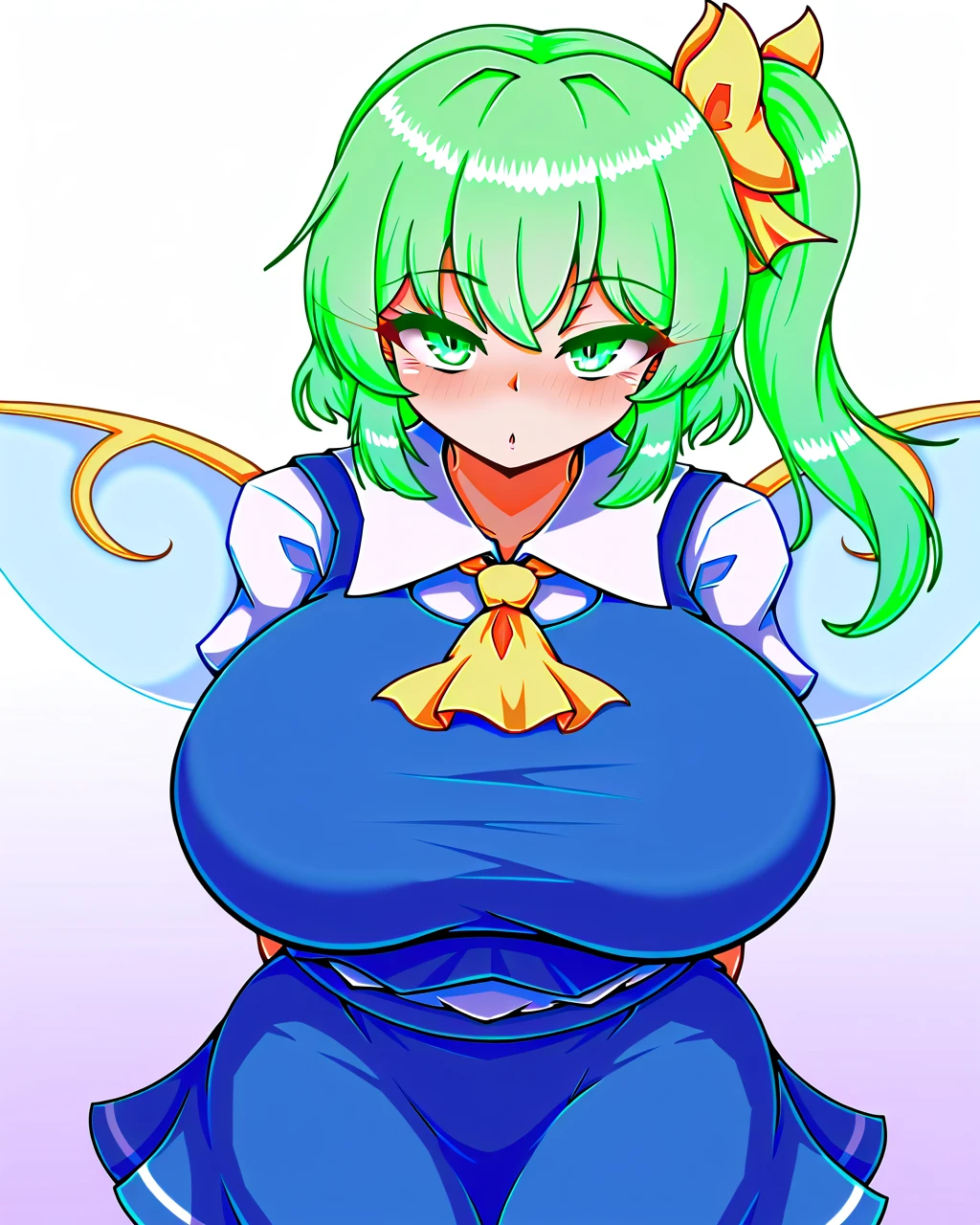Girl, huge boob , green hair, short hair,straight hair,natural magic girl