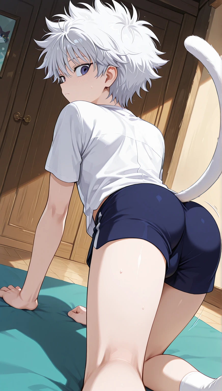 Grey-haired man Short Hair Has white cat ears and a tail Yellow Eyes Shota cute Gay He is wearing a white shirt on his upper body Clothed sex nude imprisonment Hands tied behind back with rope Nipple torture Legs are restrained 見知らぬデブの男達とMore than one personで性行為をします penis semen stickiness In the locker room(Sitting posture) Anal Sex More than one personにレイプされる Pleasure Close your eyes and cry drunkenness Excessive sweating Intense ejaculation Clear ergonomics Being creampied Blushing orgasm gang rape More than one person High resolution