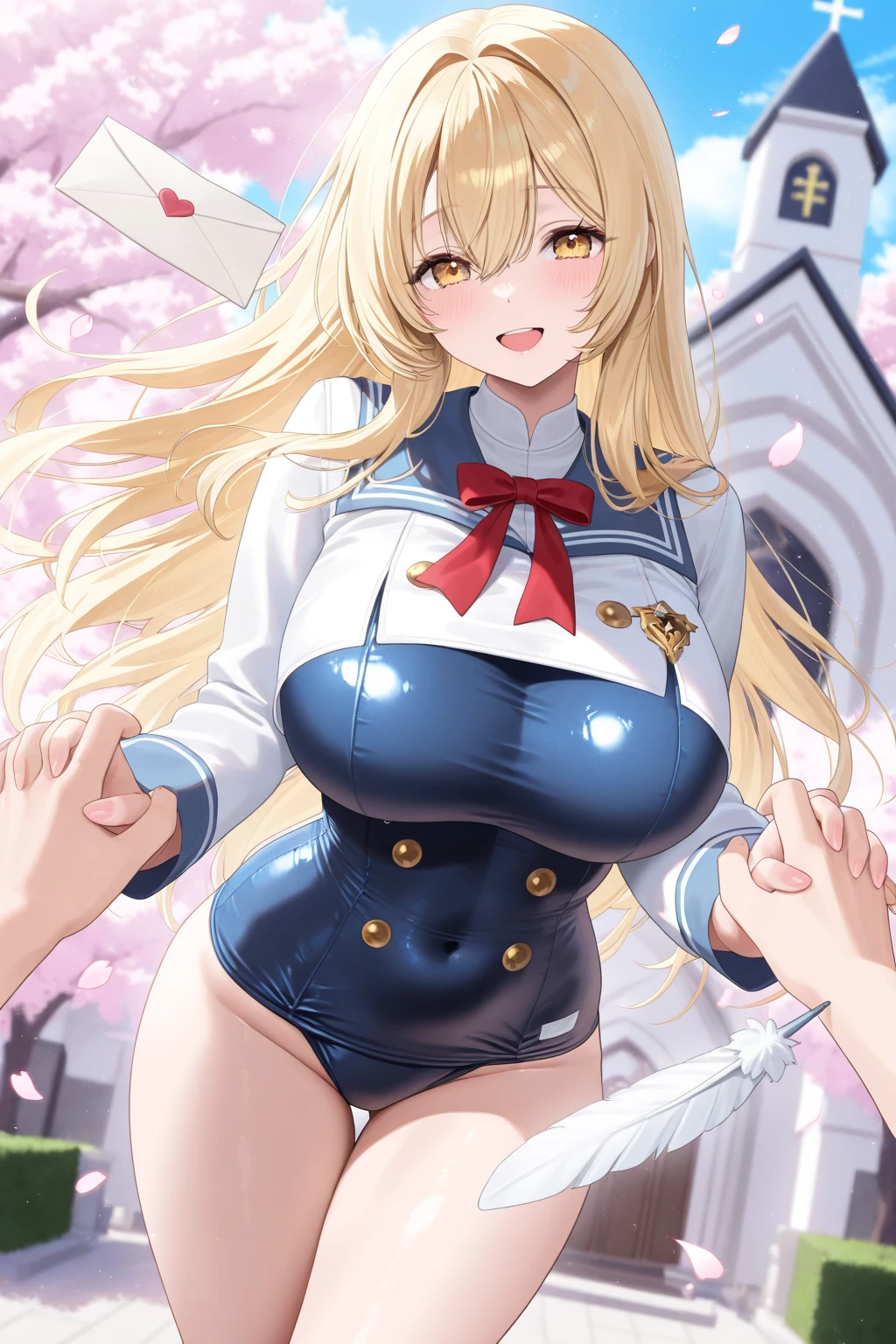(((Uniform torn and nipples exposed)))、Nipples protruding from the bra、(((((feel shy)))))、((a blond))、beautiful  Girl、Large beautiful breasts、cleavage of the breast、A slender、オマンコ、(((((Spread your legs and straddle)))))、((痴女))、(((((Provide sexual services to men around you and make them ejaculate)))))、((cum shots))、((covered in cum))、((facial cum shot))、((Inside the bustling city))、((smil))