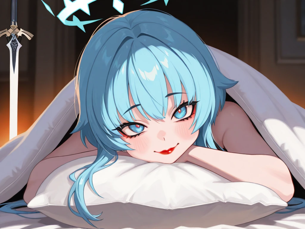 (masterpiece:1.3), (best quality:1.3), high resolution,
from above, couboy shot,
lying,
(one cute girl:1.3), solo,
white skin, small Breast, eight-headed person,
light blue hair, (bobbed hair:1.2), short hair, (blunt bangs:1.2), beautiful hair, blue eyes, beautiful detailed eyes,
(tongue out:1.3), blush, heart,
pyjamas, earrings,
outdoors, white room, bed,
shadowlighting,