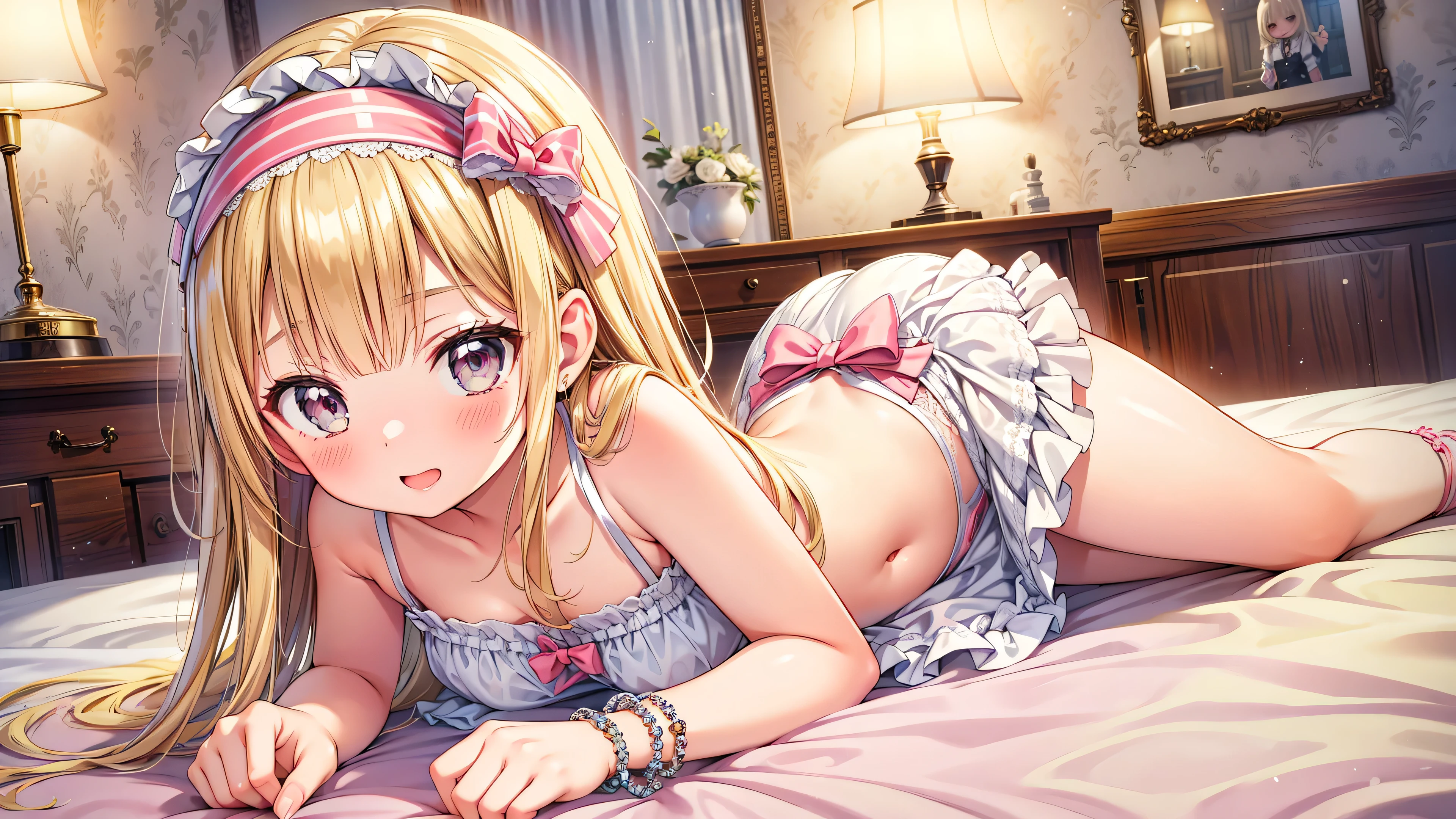 Beautiful long blonde hair Embarrassing blue eyes Tears overflow from my eyes diaper Open your legs Sleeping on the bed White bra Hand in panties Masturbation Small breasts