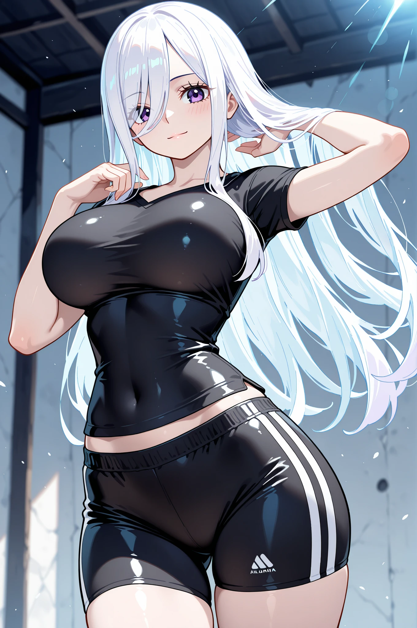 (highest quality、high detail:1.1、Very attractive adult beauty、Adds intense highlights to the eyes、Beautiful woman full of adult charm、perfect ???????、I hear a silver voice、long hair、shiny hair、fluorescent color lip gloss),1 girl, alone, realistic、Please tilt your head slightly, short and shiny hair、  knit sweater、Big eyes、eyelash、face is a little red、embarrassing)、Big eyes、Give students very powerful highlights、(huge breasts:1.4}、very big breasts、very beautiful beauty、please show me your ears、long neck、smile a little、beautiful teeth、open your mouth and smile、heart shaped eyes))、28 years old、very cute super model、standing pose、Sexy Poses、one&#39;s home、Man's room、