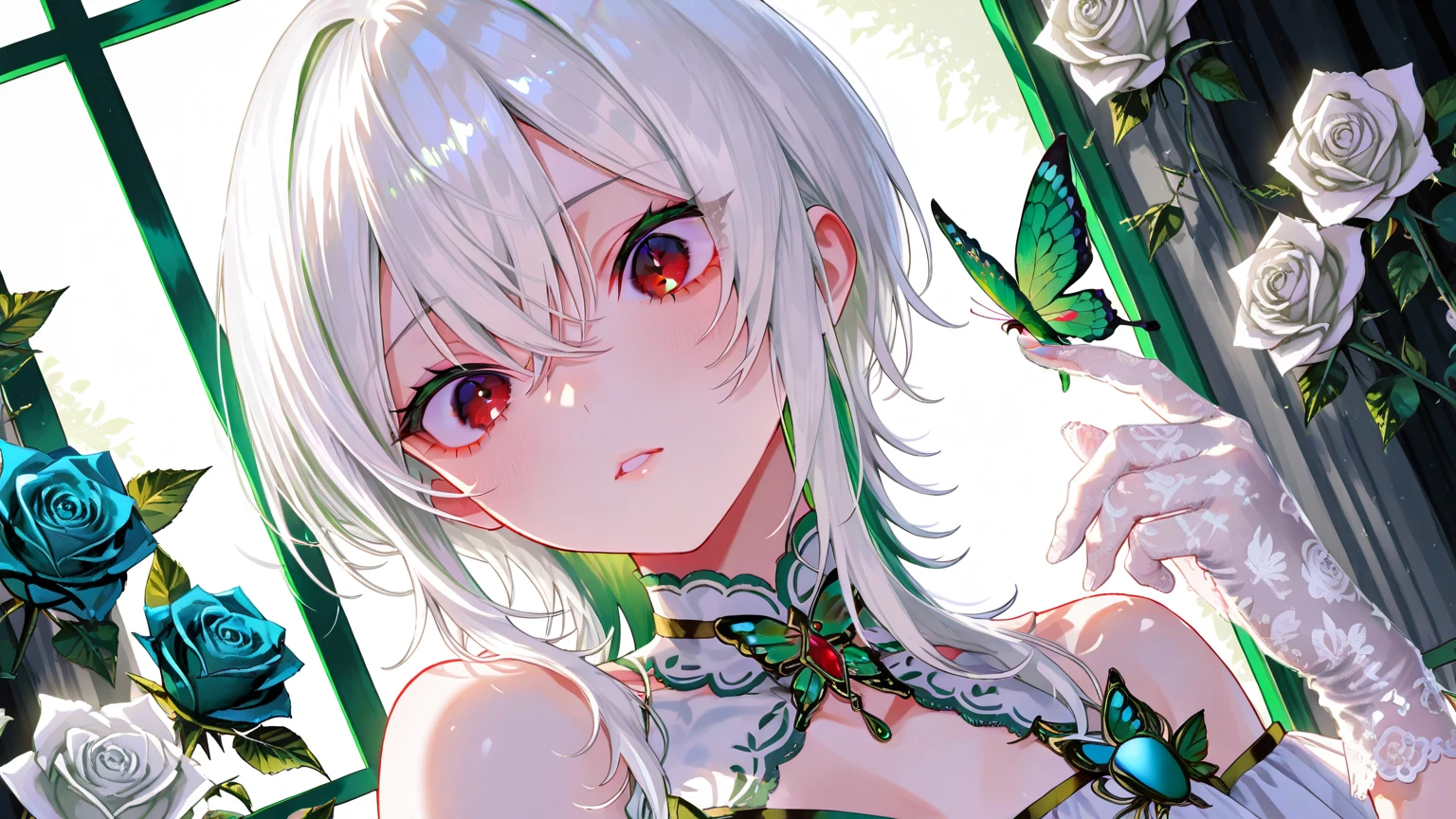 (Highest quality、Masterpiece、Very detailed、4K)、One Woman、、Orange Hair、short hair、(((Nakano Yotsuba)))、chest、arm、maid lingerie, cleavage, big breasts, big detailed blue eyes, arms behind back, ulzzang, ahegao, realistic, green hair ribbon
