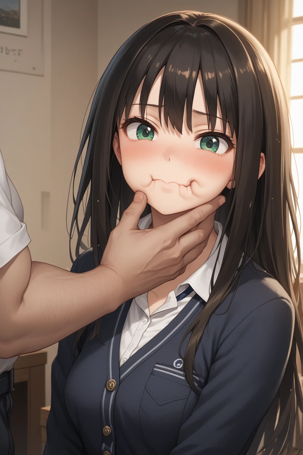 Facialされた女子中学生、Blow Images、Forced blowjob、Facial、A lot of semen、A large amount of semen is splashed on、Semen splatters、Face with on it、Semen dripping in my hair、Semen dripping down my cheek、Semen dripping down my forehead、Drooling、Penis on the left、Extremely thick penis、Black Haired Beautiful Girl、uniform、Short sleeve、White blouse、Loosened tie、Collarbone in full view、Naughty lips、Looking up、Upper body only、Watery eye、I'm in tears、Drenched in sweat、classroom