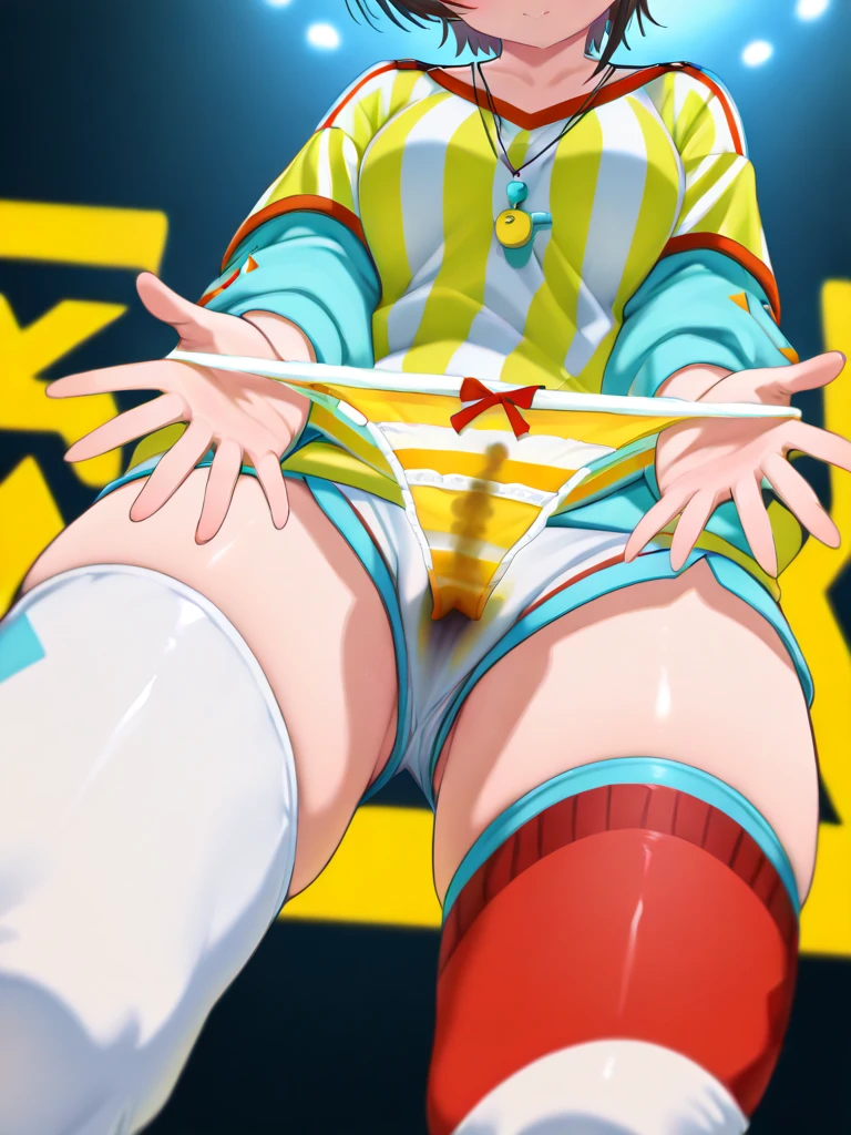 Cute girl taking off her cheerleading uniform Super big breasts Inserting tentacles into the vagina An erect and exposed clitoris Short twin tail hairstyle Japanese Plump areola Big erect nipples Blushing in sexual climax Low - Angle Inserting a tentacle into an anus Tentacle insertion into mouth