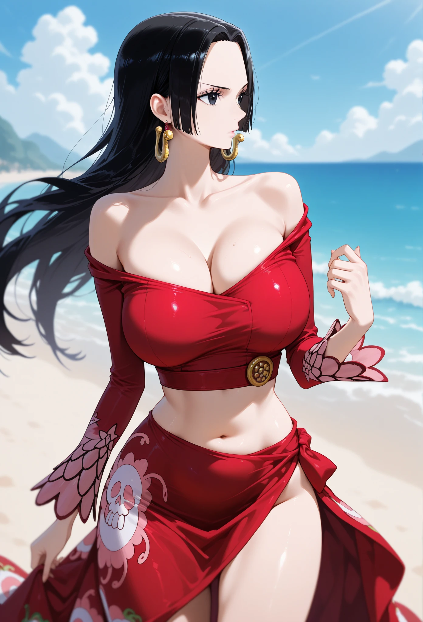robin from one piece, sexy pose, indian , saree, red saree, 8k, anime, beach, big boob, big ass, sexy look