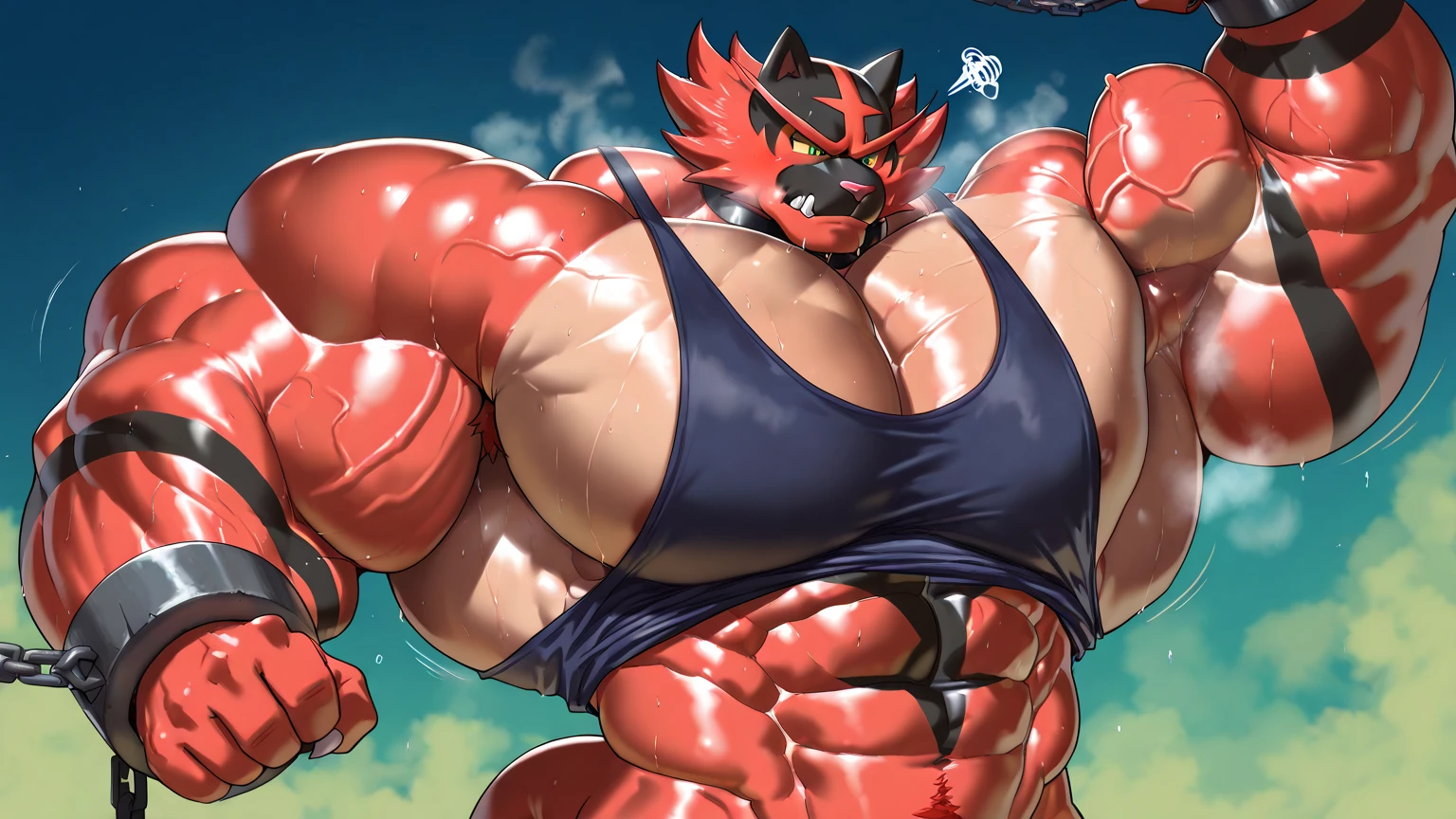 Overly muscular Crocodile
Alligator
Maned wolf, masculine face, perverted expression, prominent veins, huge ass, huge chest (huge: 2.5), muscular thighs, thin waist, full body, bare back, naked, nicebulge, bodybuilder, holding his huge penis(cum spurting), Hot pose in front angle, white background.