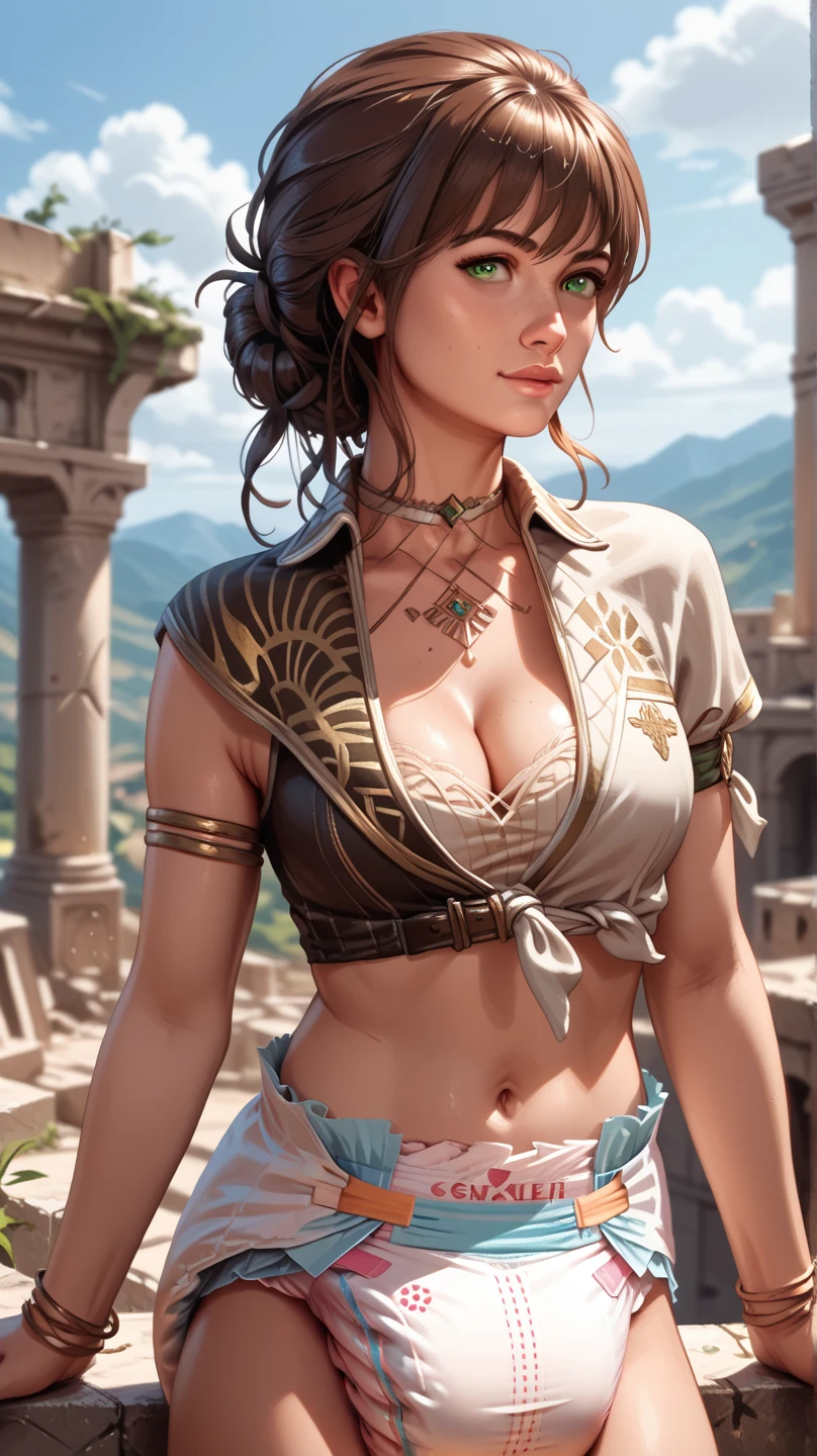a woman in a bikini and armor poses in front of stained glass, alena aenami and artgerm, artgerm ; 3d unreal engine, unreal engine render + a goddess, 8k high quality detailed art, 4 k detail fantasy, tithi luadthong, akihiko yoshida. unreal engine, hyperdetailed fantasy character