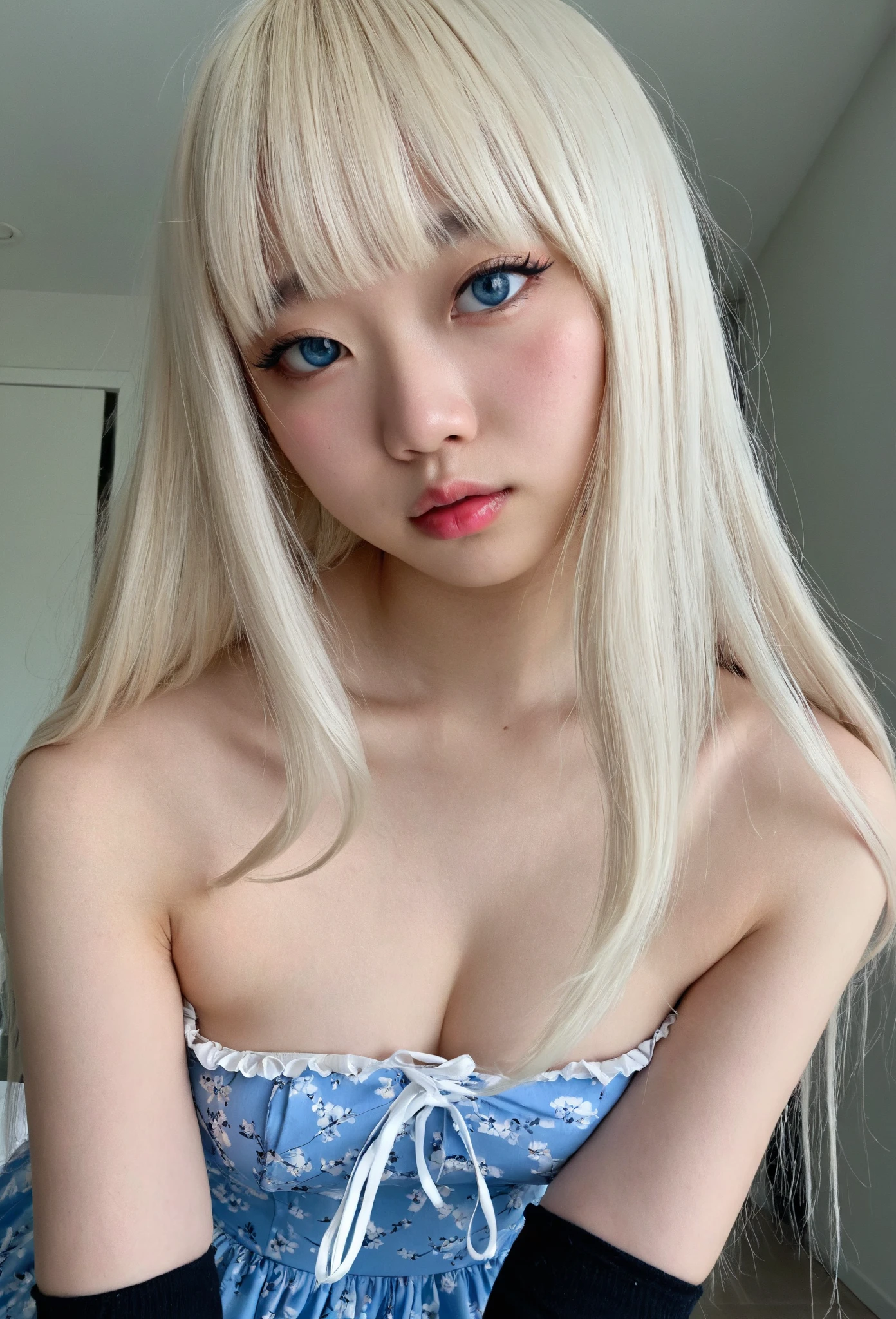arafed asian woman with a white shirt and blue shorts, lalisa manobal, 18 years old, young cute wan asian face, with bangs, gemma chan beautiful girl, 1 8 yo, gorgeous chinese model, gorgeous young korean woman, beautiful asian girl, ayami koj ima, instagram model, neat hair with bangs, young asian girl