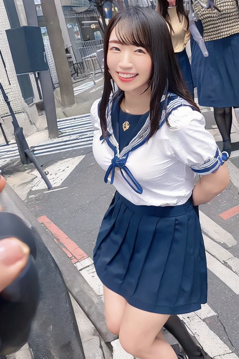 A figurine,Wearing a sailor suit and white mid-tube stockings,Wear a short-sleeved sailor suit top,Wearing a pleated skirt,The foot is supported by a plastic transparent base
