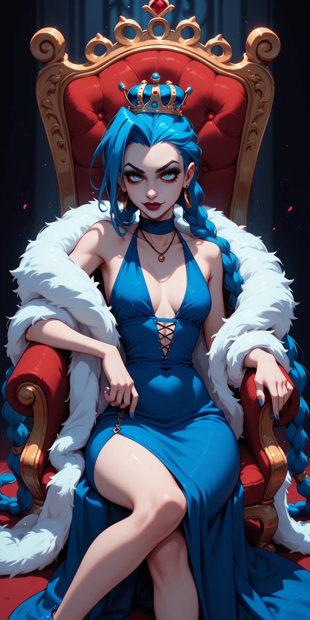 there is a woman sitting in a chair with a red dress, castlevania witch, shalltear from overlord, scary queen of death, succubus in tight short dress, a beautiful sorceress, commission for high res, portrait of a sorceress, evil sorceress, some red and purple, portrait of jinx from arcane