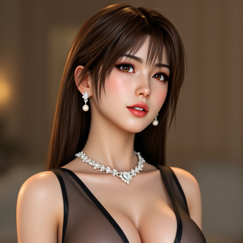 (best quality,ultra-detalhado),(Realistic:1.37),Tifa Lockhart, Rosto bonito e detalhado, maquiagem preta nos olhos, textura ultra realista, rosto delicado, expression serious