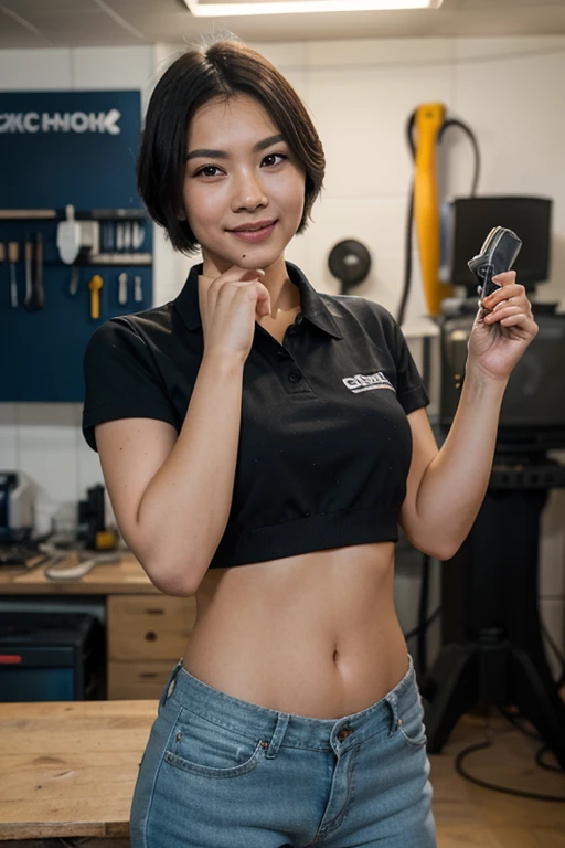 Selfie ,fille blonde, travail dans une usine, 21 ans , very realistic background, you three realiste , photo prise de près, site helmet, site outfit , t shirt, we see the arms holding the phone