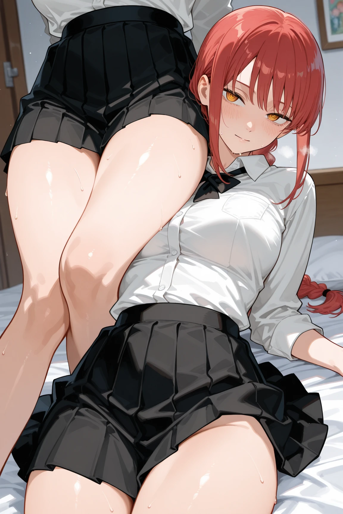 1fat man, 1 girl,((((bb(fate/grand order/)))), (purple hair), bombshell, white leotard, (black pleated skirt), black coat, red hair side ribbon, red neck ribbon, (black thight high sock), (rolling eyes:1.4),(trembling), erectile nipples, ??? in pussy,(??? on clothes:1.4), ??? on breasts,??? on body,??? facial, ???????, ??? in mouth,??? on hair,(excessive ???), (((girl face))),((ahegao)),hug,????, barefoot, bed, bed sheet, feet, (man on top), hetero, ?????? press,(???????????????????), ?????, pussy, ???, soles, spread legs, sweat, ?????????, toes, vaginal,on bed,bedroom,inn, cross-section of uterus,fertilization,pussy cum,motion lines, Composition from an angle,(wrestring ring),(masterpiece,best quality:1.3),(ultra-detailed,high resolution:1.2),(illustration),((an extremely delicate and beautiful)),(detailed background),
