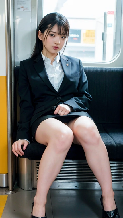 At the station platform、Station staff、Opening up the uniform、Exposed nipples and pussy。The station attendant spread her legs wide、I'm not wearing underwear、Nothing to hide her nipples and pussy。