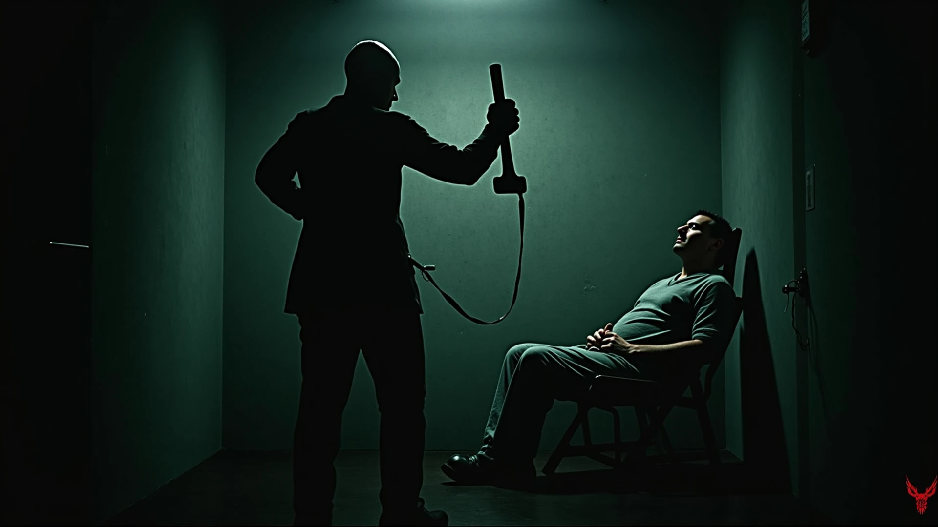 (photorealism:1.2), possessed man imprisoned in a chair ,a priest
with a bible praying , police surrounding them