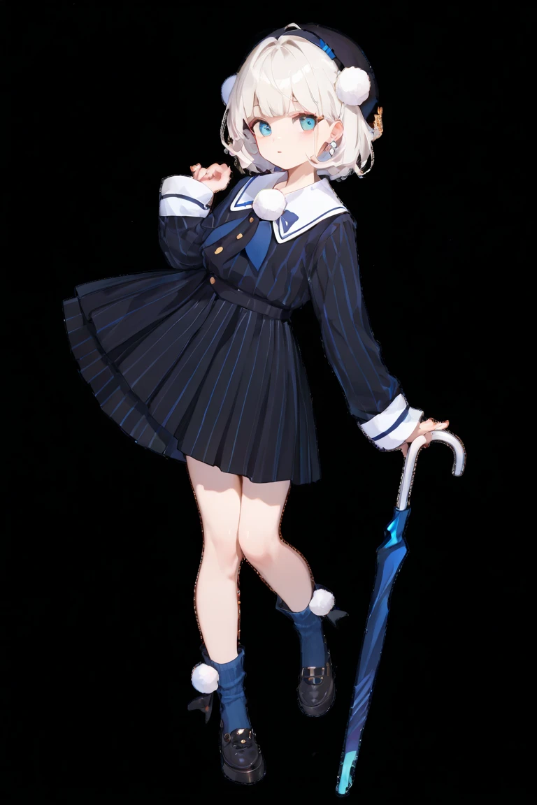 ​masterpiece、top-quality、女の子 1 人、10 talents、独奏、long、Viewer Perspective、short-hair、skirt by the、The shirt、silber hair、long-sleeve、bow ribbon、Bow knot、hair adornments、frilld、lowfers、a choker、Skyy Blue Eyes、The halo、Navy blue background、frills skirt、Large ribbon、fishnet tights、The shirt、fishnets pantyhose、Platform footwear、Navy Blue theme、Department of Landmines、monochromes、