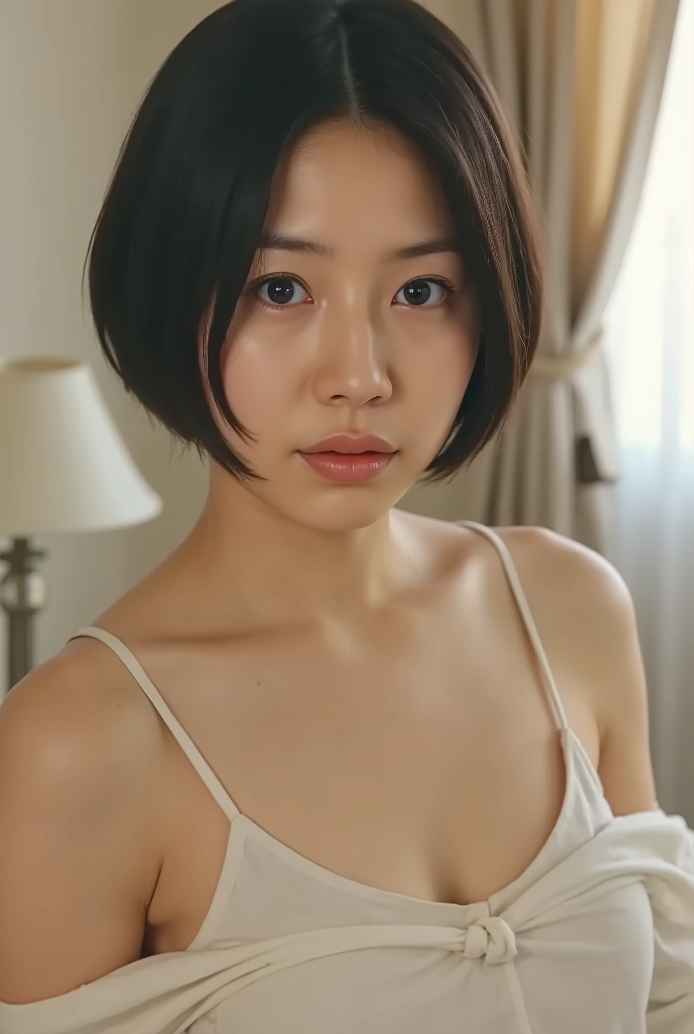 (( Premium Quality, 8k )), ((masterpiece)), ( details), Japanese girl, first-person view ,One Woman, Petite Woman , sexy,( in the bedroom),((( Very Big Breasts, Naked, beautiful breasts, short bob hair , black hair))), dark haired , (( No decoration, Without any accessories, no makeup))