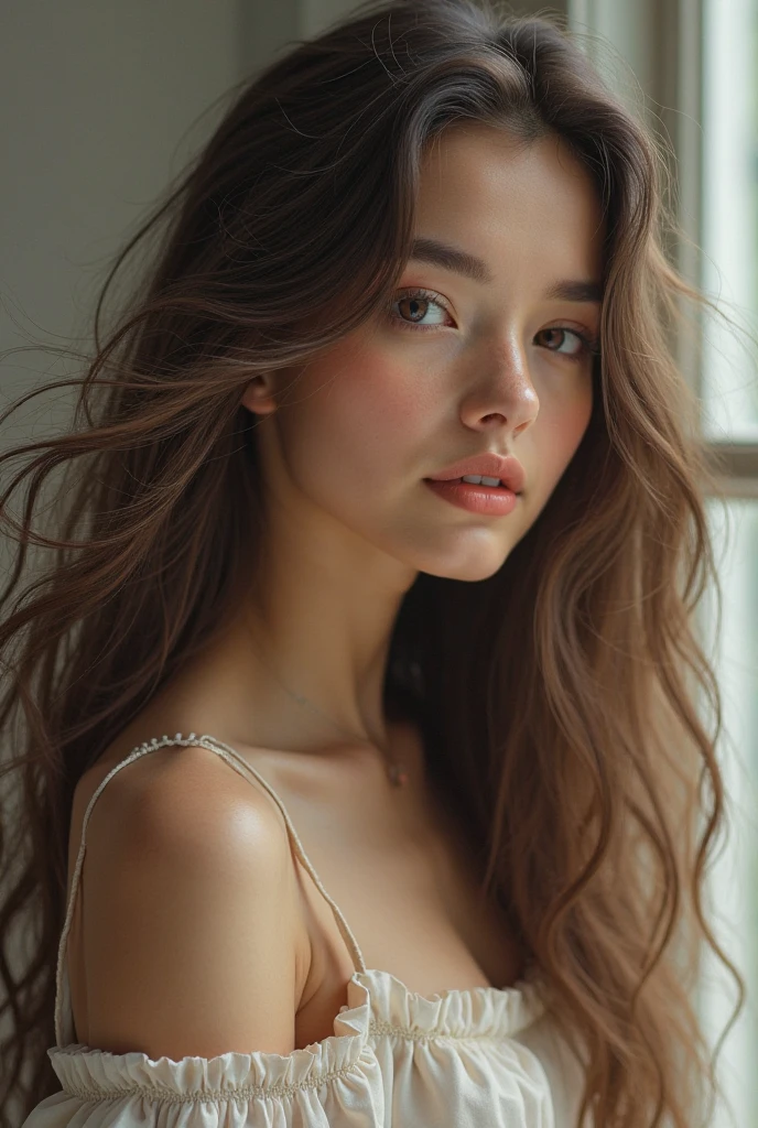 20 year old adult female, (realistic, photo-realistic:1.3),(best quality), (masterpiece), (highres),an_extremely_delicate_and_beautiful,shiny skin, shiny body,milk skin, BREAK, ((light grey straight hair)), (blunt bangs:1.1),long bangs, (light grey hair:1.3), Graceful hair , (super long hair:1.3), Hair flowing gracefully, BREAK,  (large eyes:1.1), mole under eye , (white fox ears:1.3),  big ,