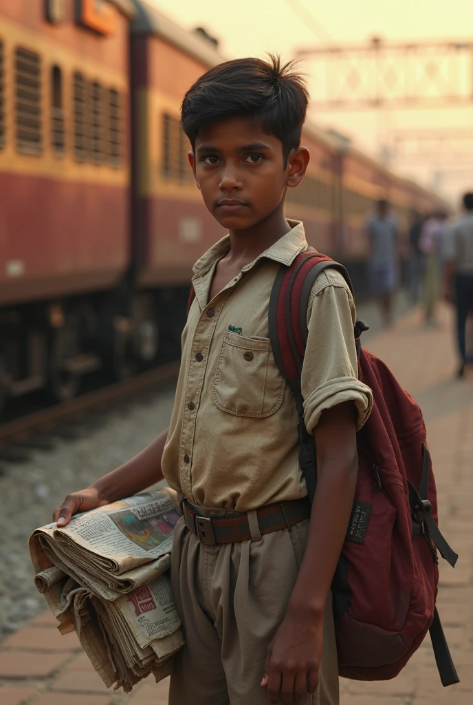 A boy with a trolley bag and pittu bag