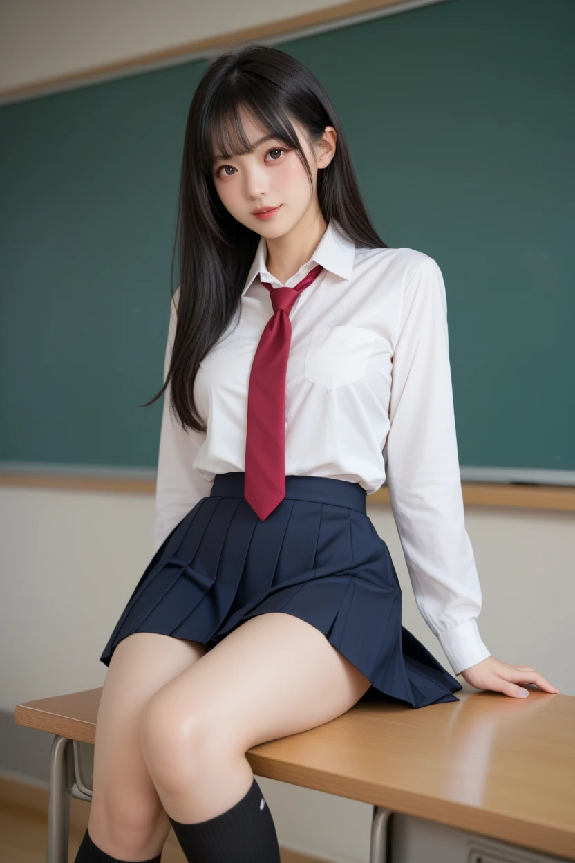 ((masterpiece)), ((best quality)), (ultra-detailed), ((extremely detailed)), 4K, (8K), best quality, (beautiful),((beautiful eyes)),white shirt,skirt,(school uniform:1.3),fullbody,(intricate panties),20 years old,ponytail,(white panties)