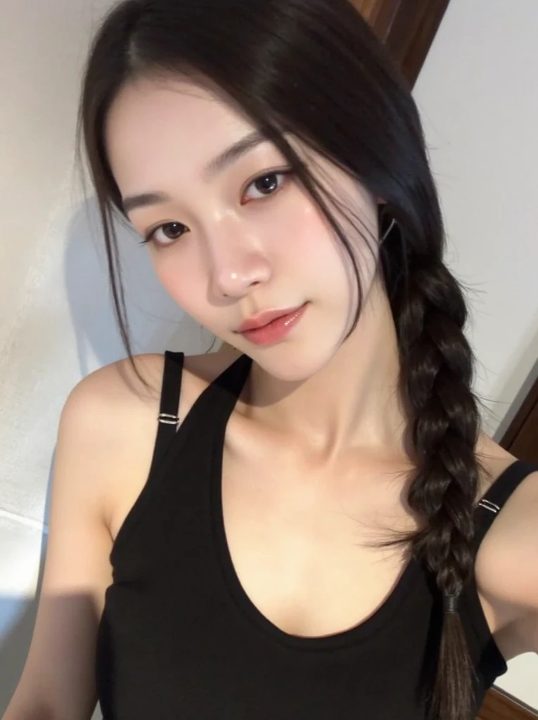 ((Best quality, 8k, Masterpiece :1.3)), 1girl, Pretty woman with emphasizing slender abs :1.3, (random hairstyles :1.2), Oversized tank top :1.2, Ultra-detailed face, Detailed eyes, Double eyelid, armpit
